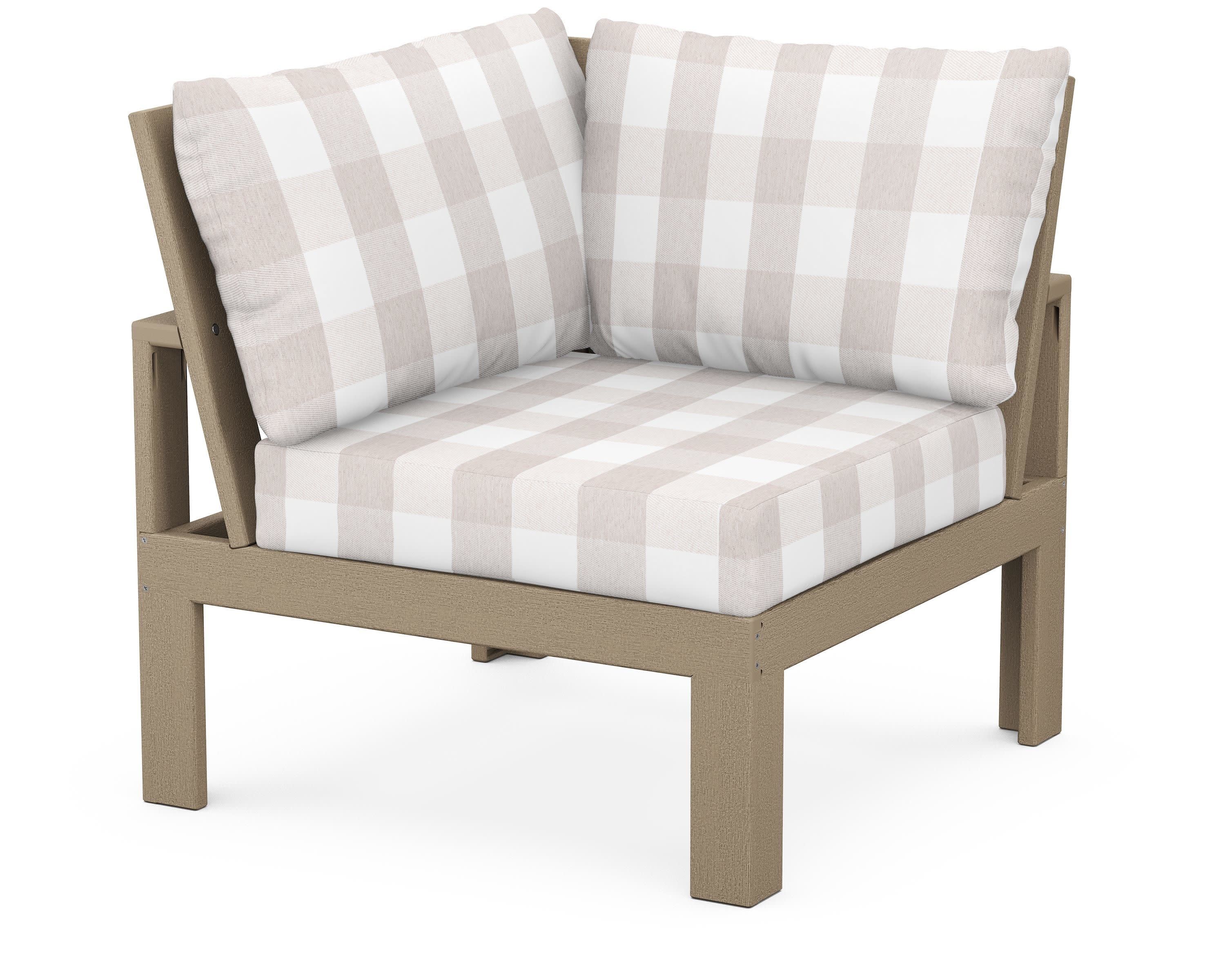 Modular Corner Chair in Vintage Sahara / Buffalo Plaid Dune Burlap