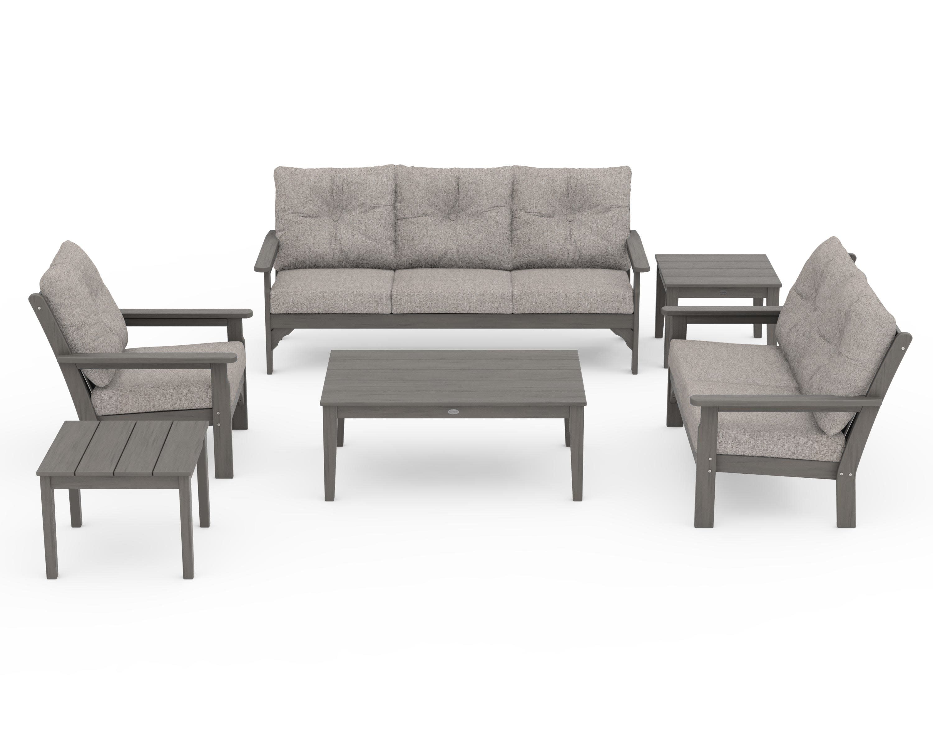 Vineyard 6-Piece Deep Seating Set in Driftwood / Weathered Tweed
