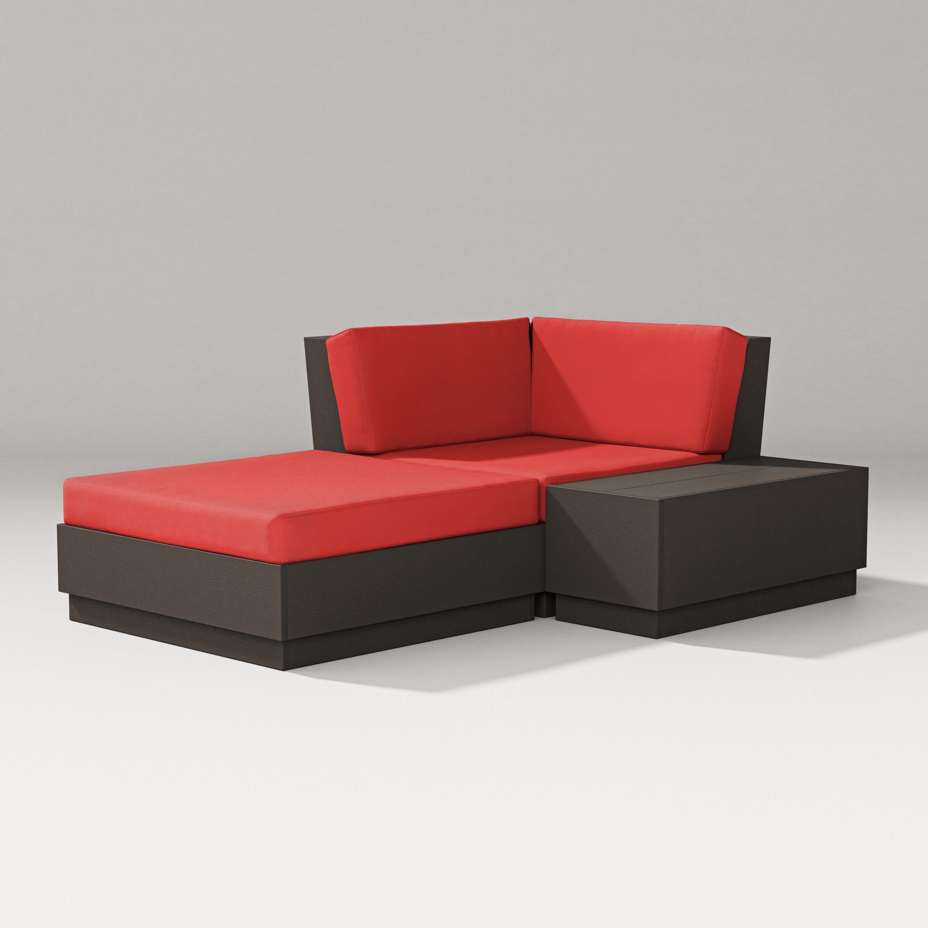 Elevate Corner Chaise in Vintage Coffee / Crimson Linen