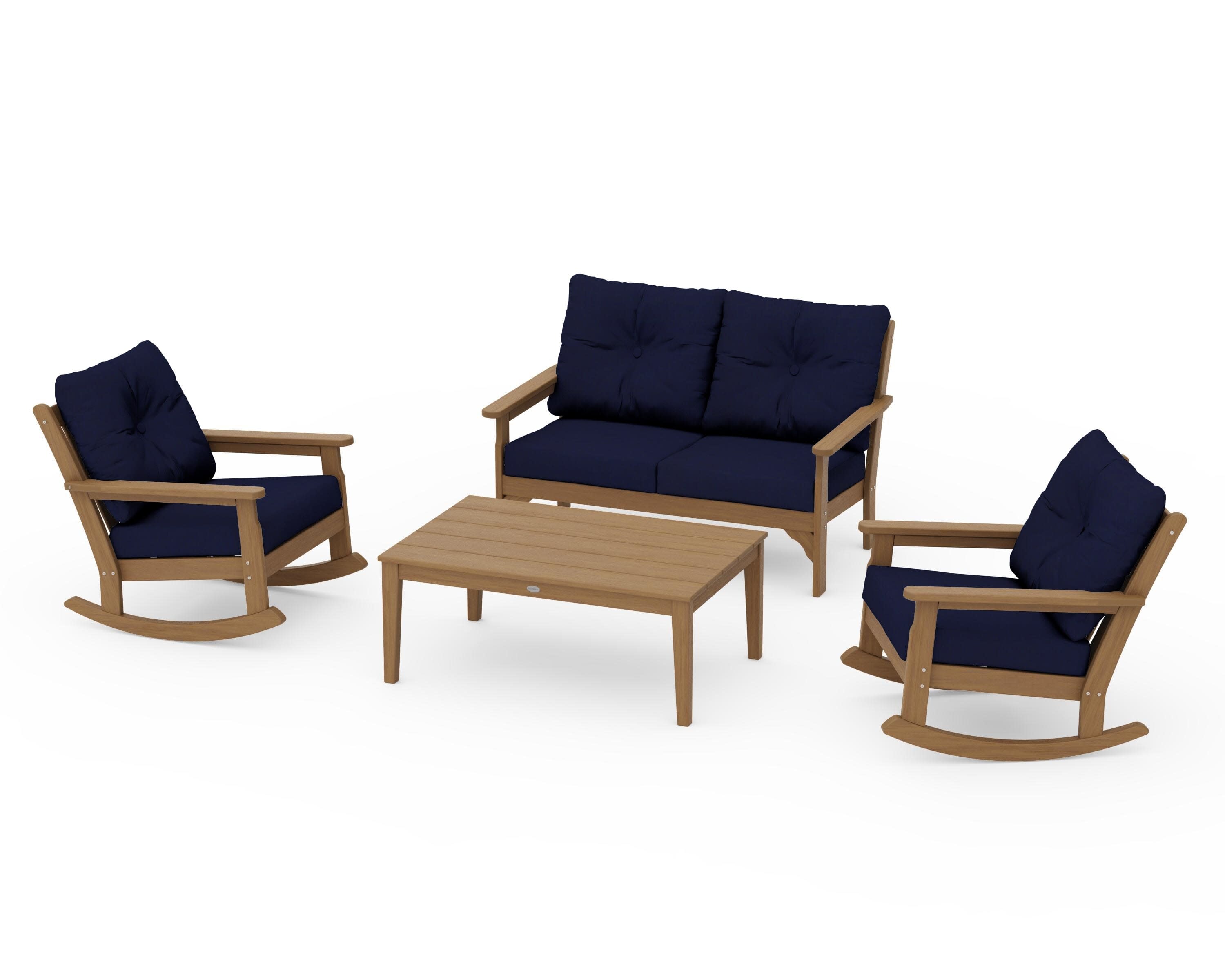 Vineyard 4-Piece Deep Seating Rocking Chair Set in Natural / Navy
