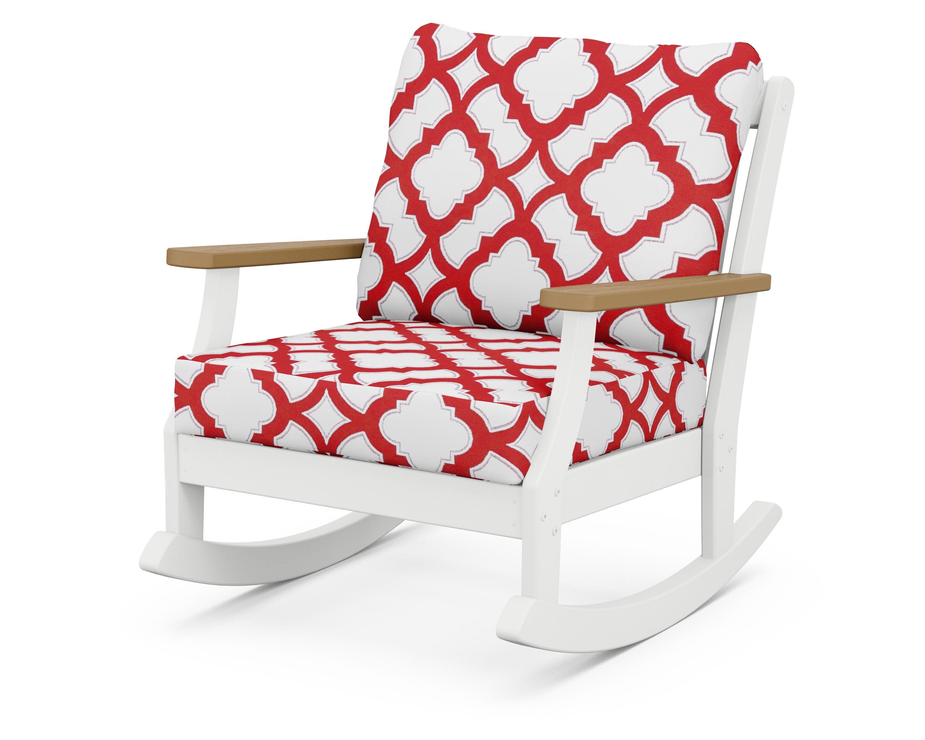 Braxton Deep Seating Rocking Chair in White / Natural / Trellis Crimson