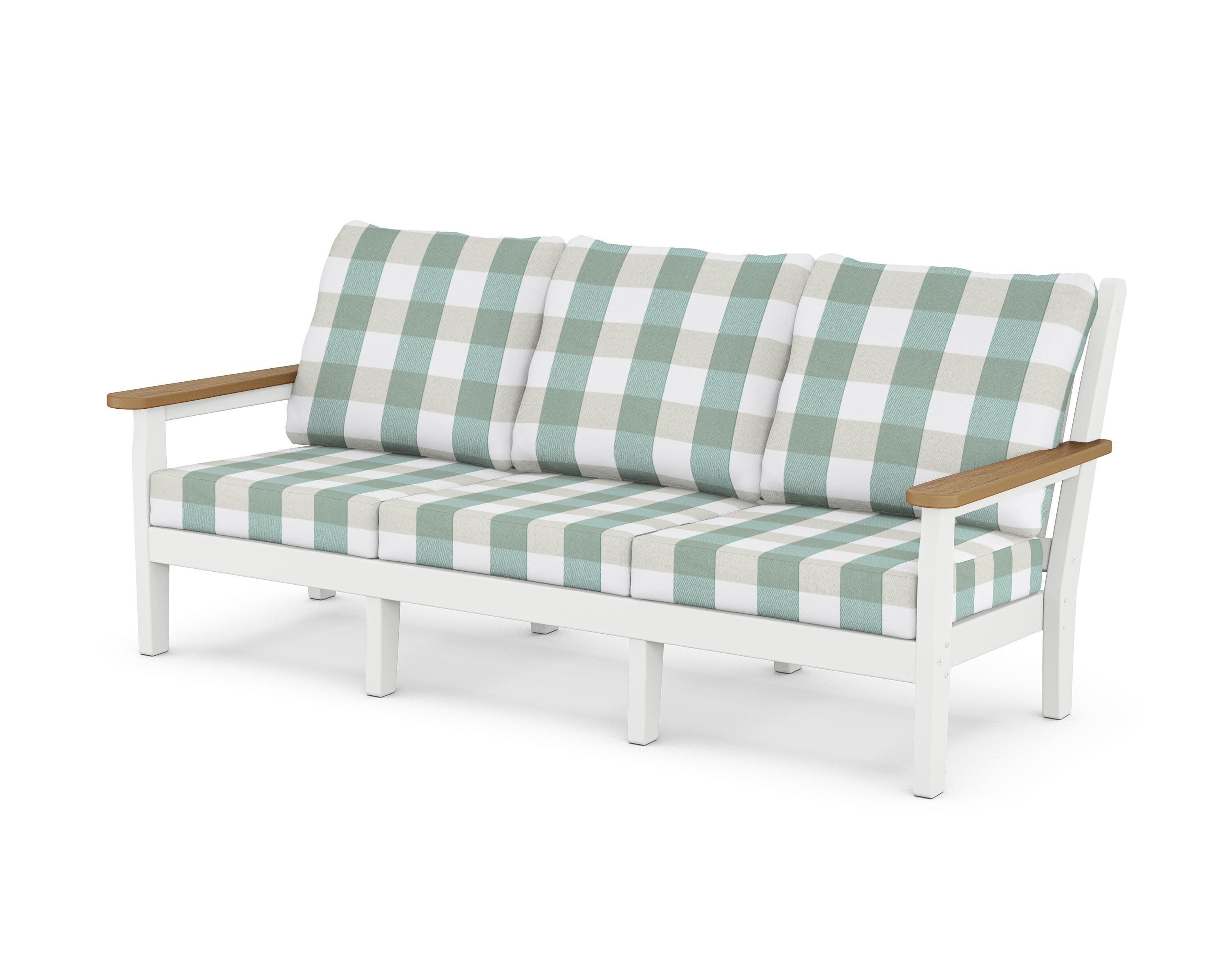 Chippendale Deep Seating Sofa in White / Natural / Buffalo Plaid Glacier Spa
