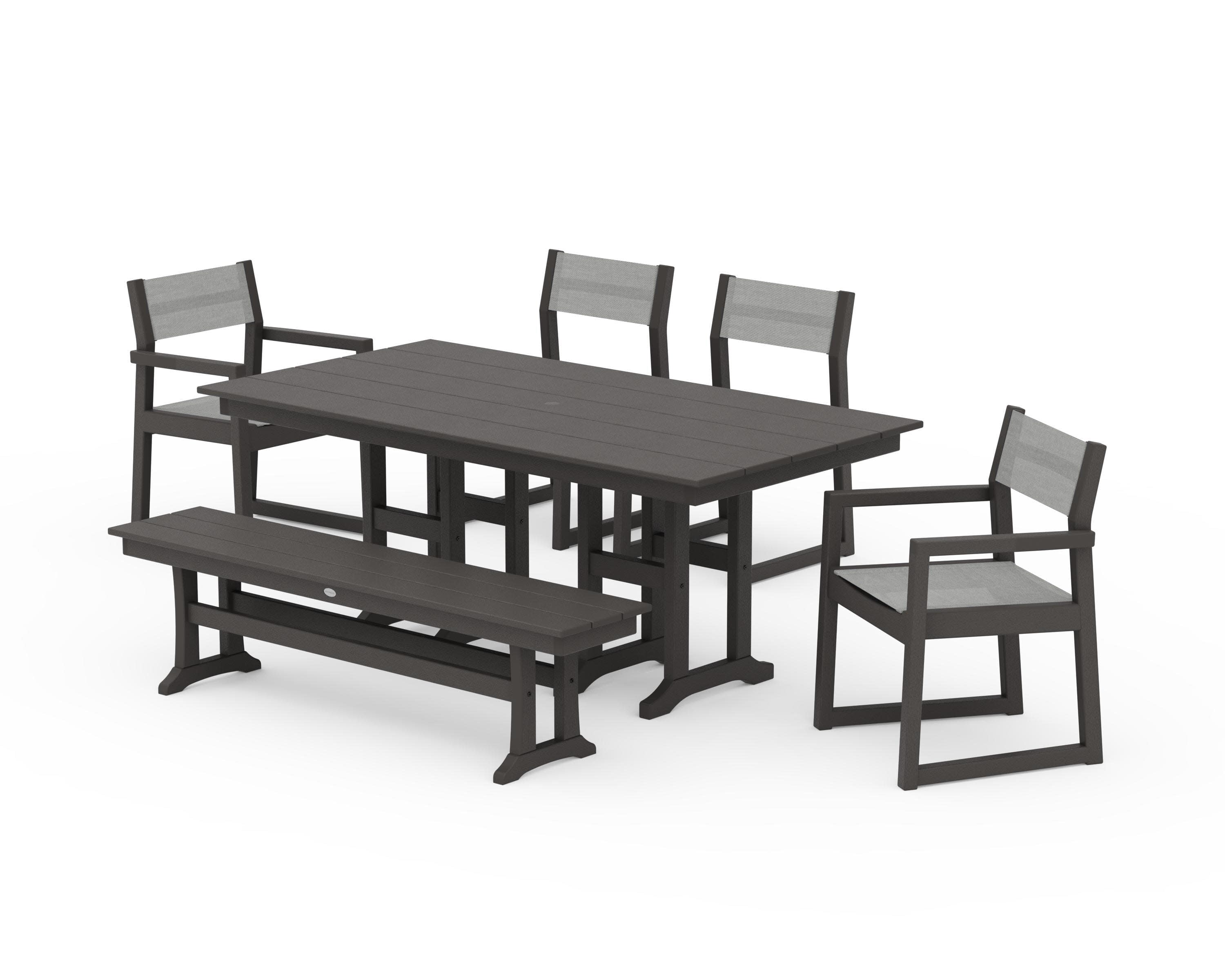 EDGE Sling 6-Piece Farmhouse Dining Set in Vintage Coffee / Metallic Sling