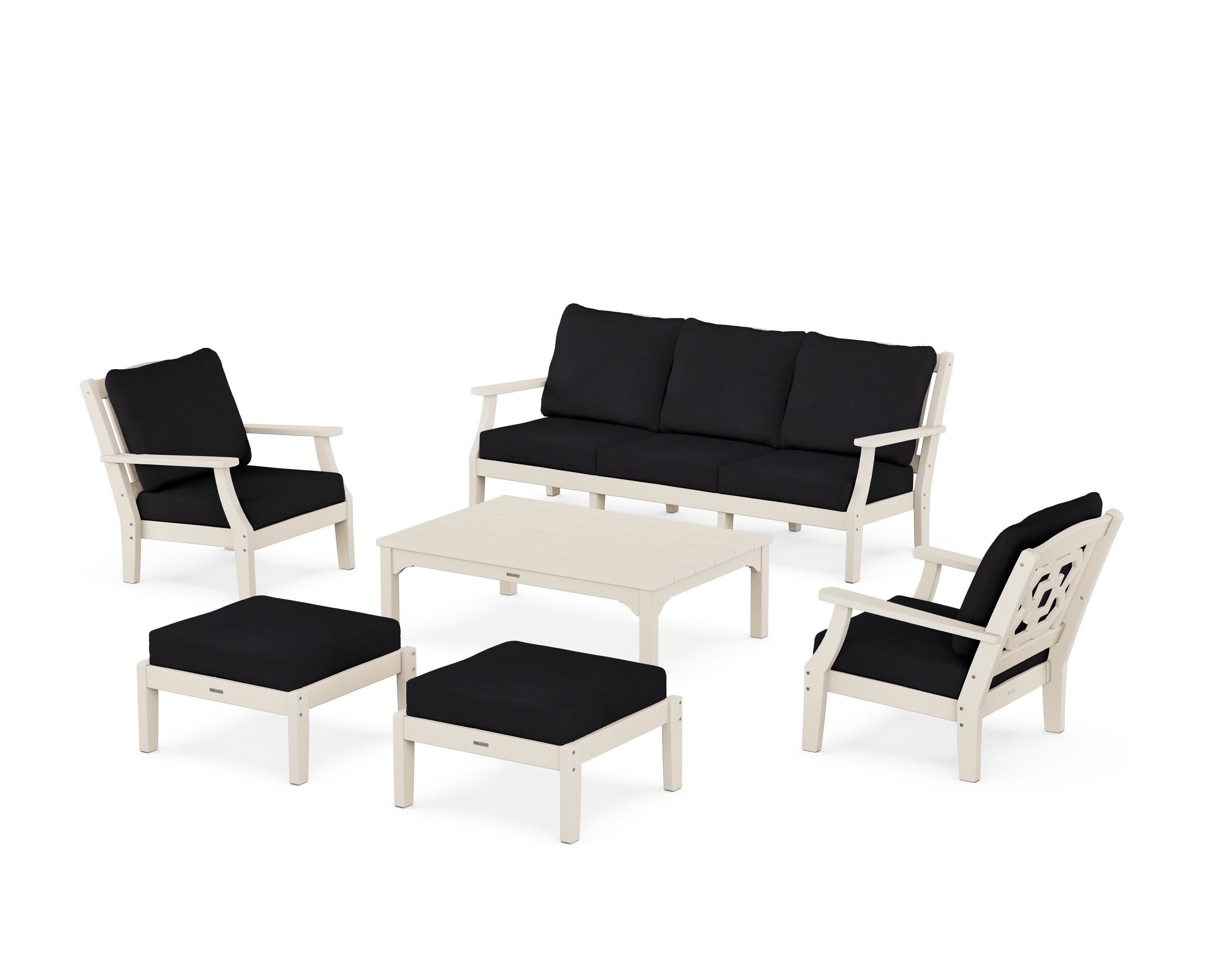 Chinoiserie 6-Piece Lounge Sofa Set in Sand / Midnight Linen