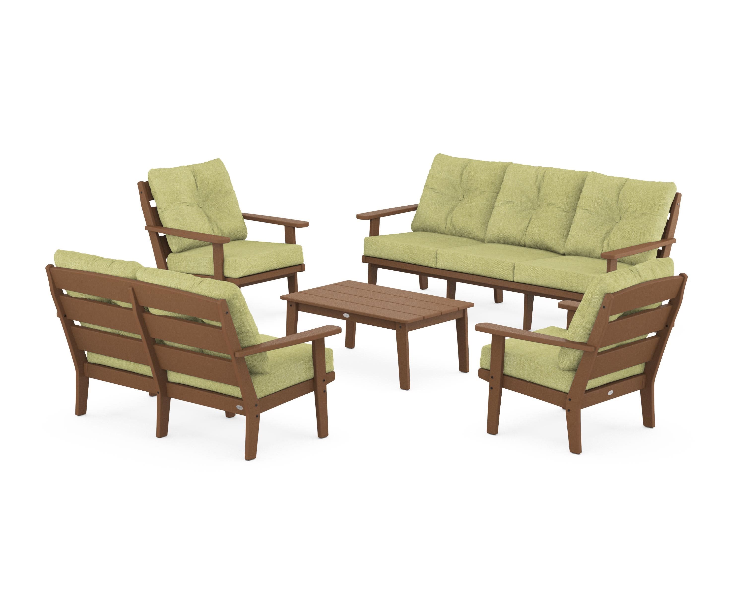 Lakeside 5-Piece Lounge Sofa Set in Teak / Chartreuse Boucle