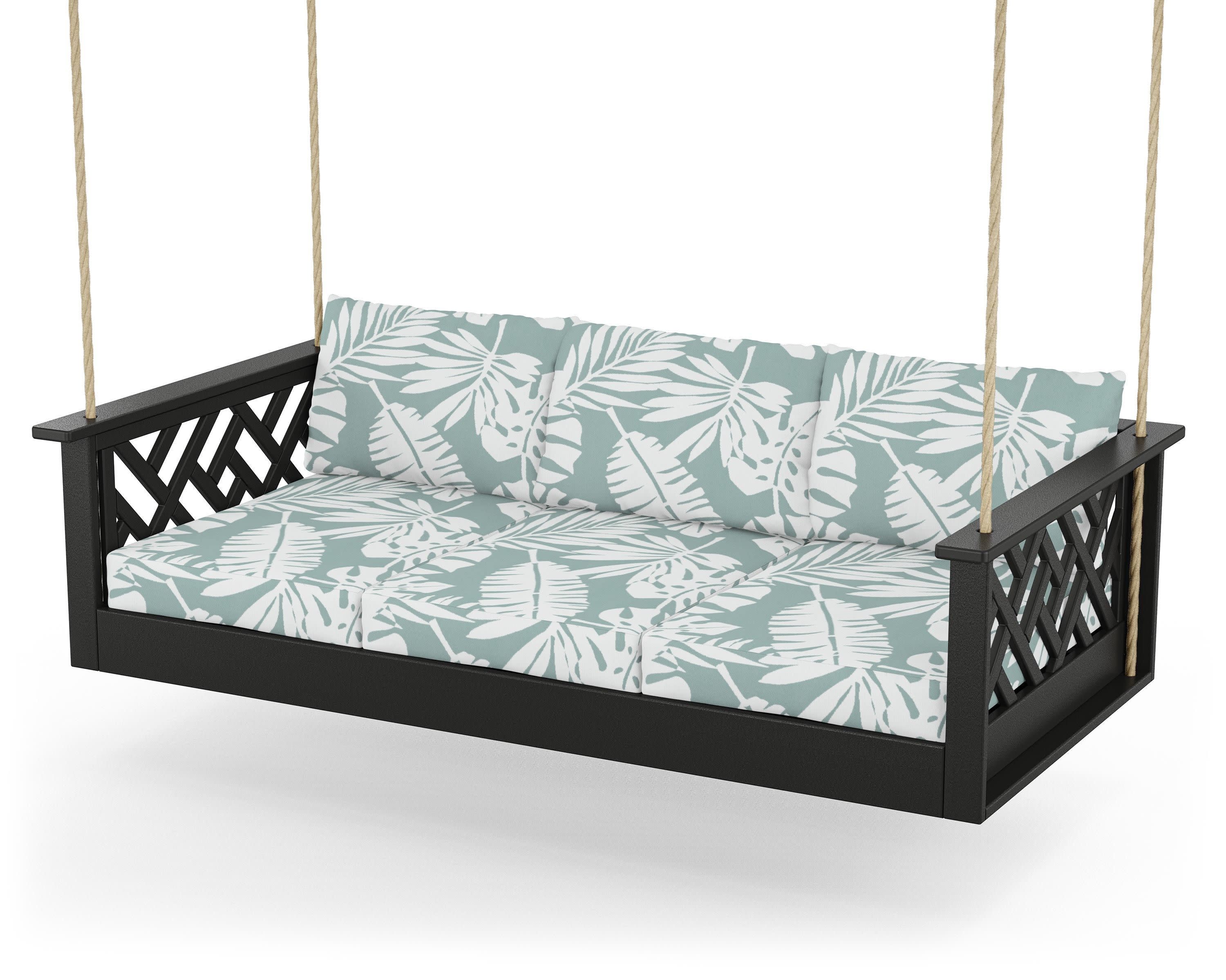 Chippendale Daybed Swing in Black / Leaf Glacier Spa