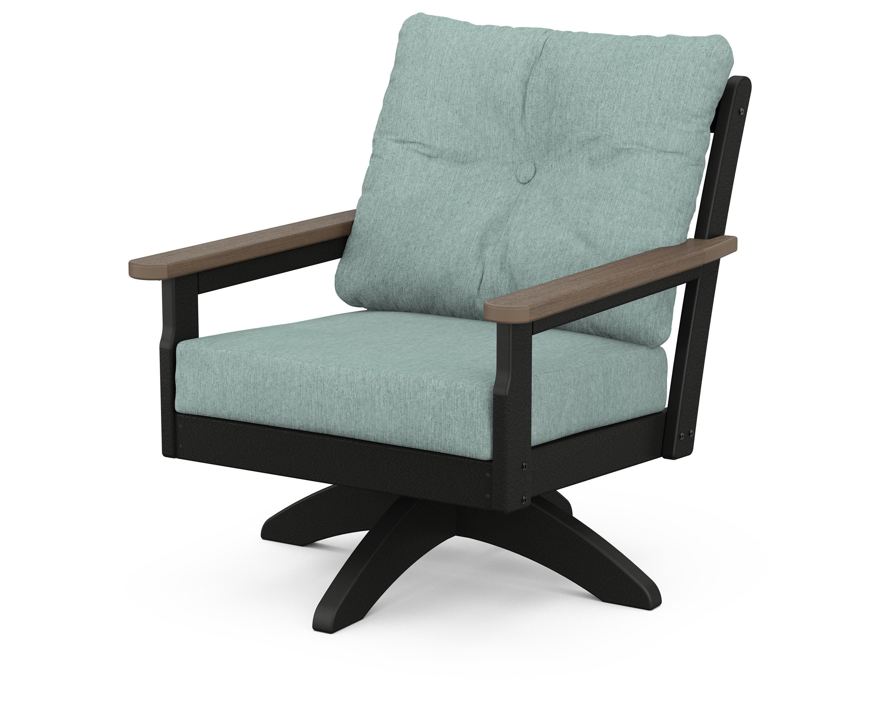 Vineyard Deep Seating Swivel Chair in Black / Kona / Glacier Spa