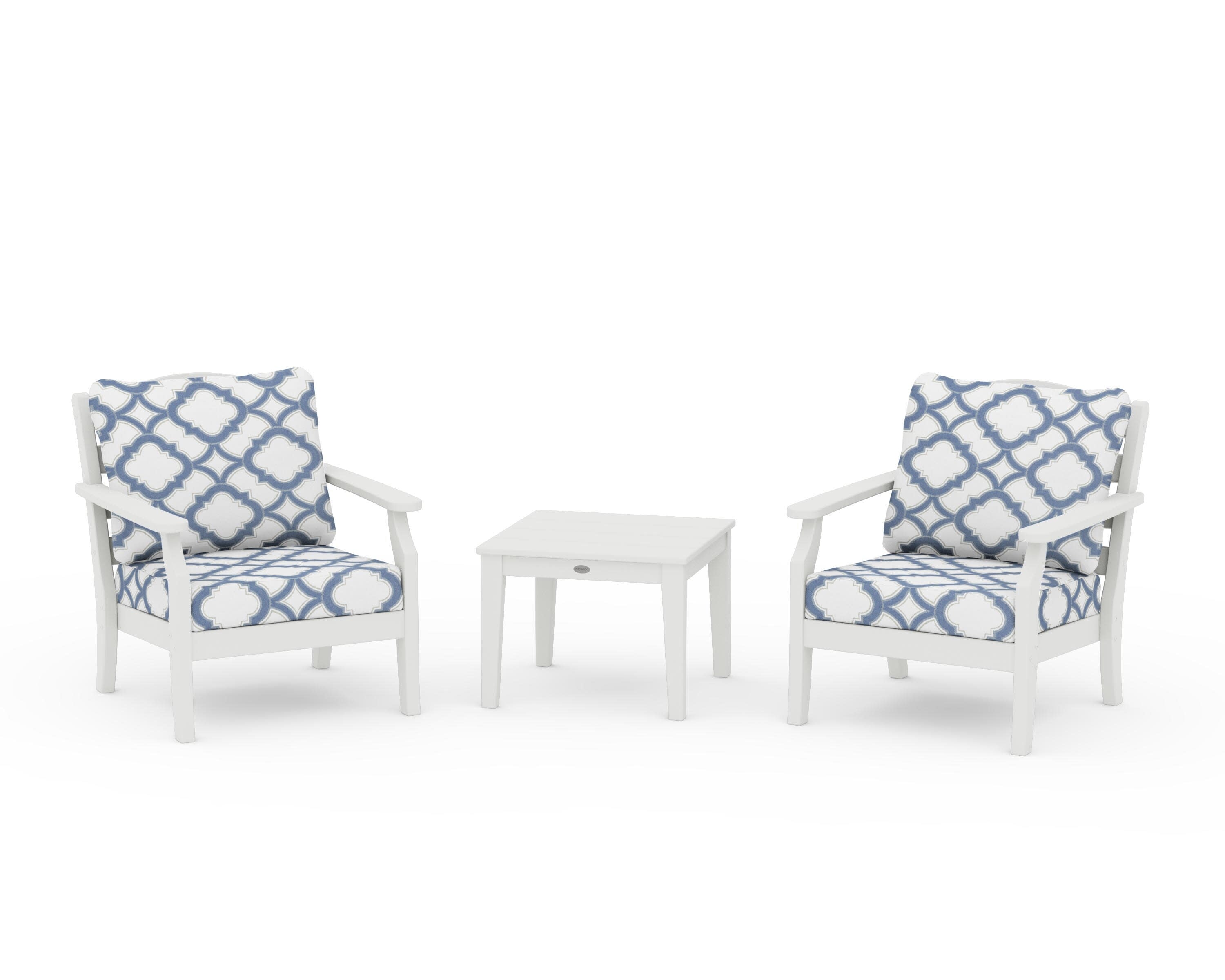 Savannah 3-Piece Deep Seating Set in Vintage White / Trellis Sky Blue