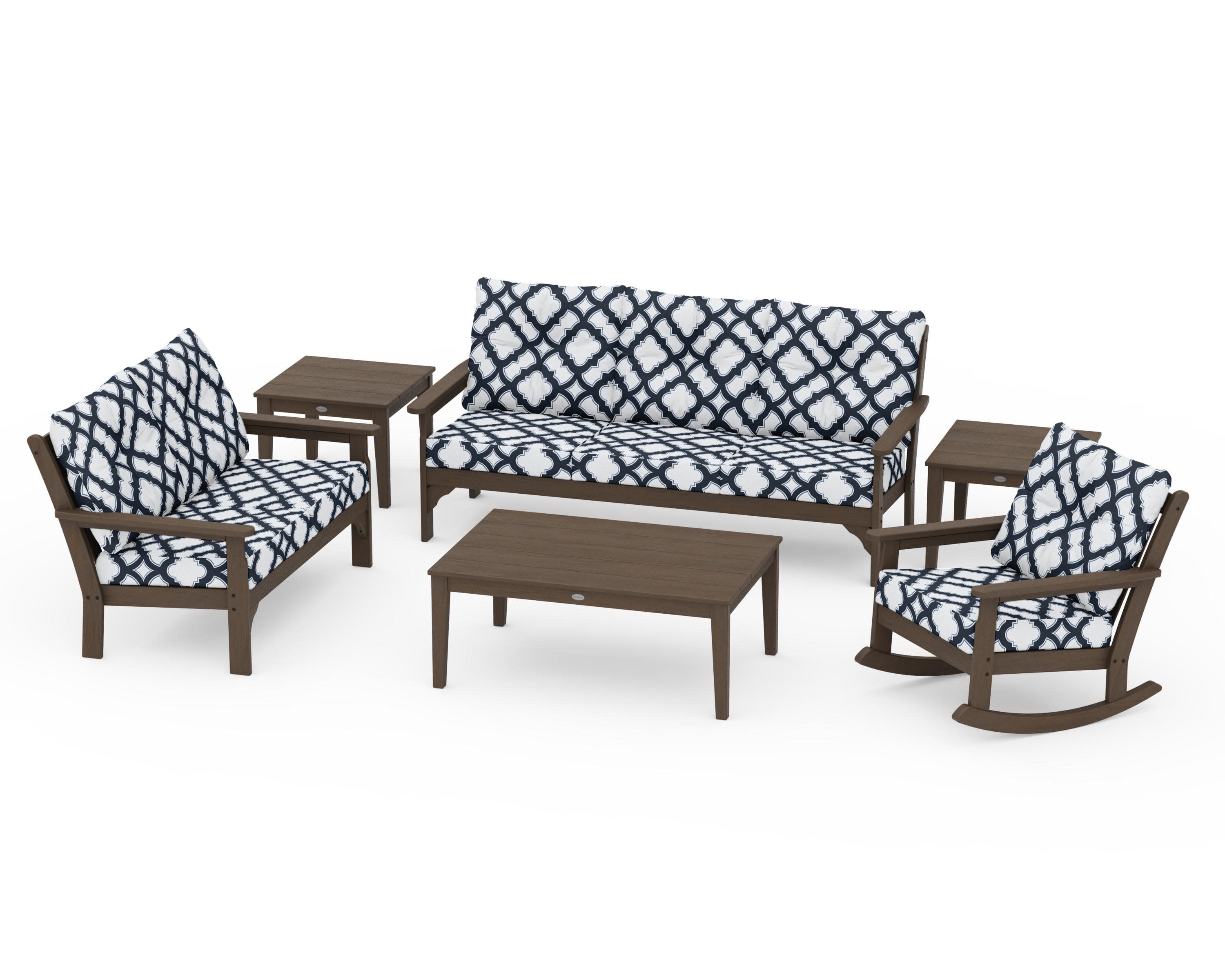 Vineyard 6-Piece Deep Seating Set in Kona / Trellis Marine Indigo
