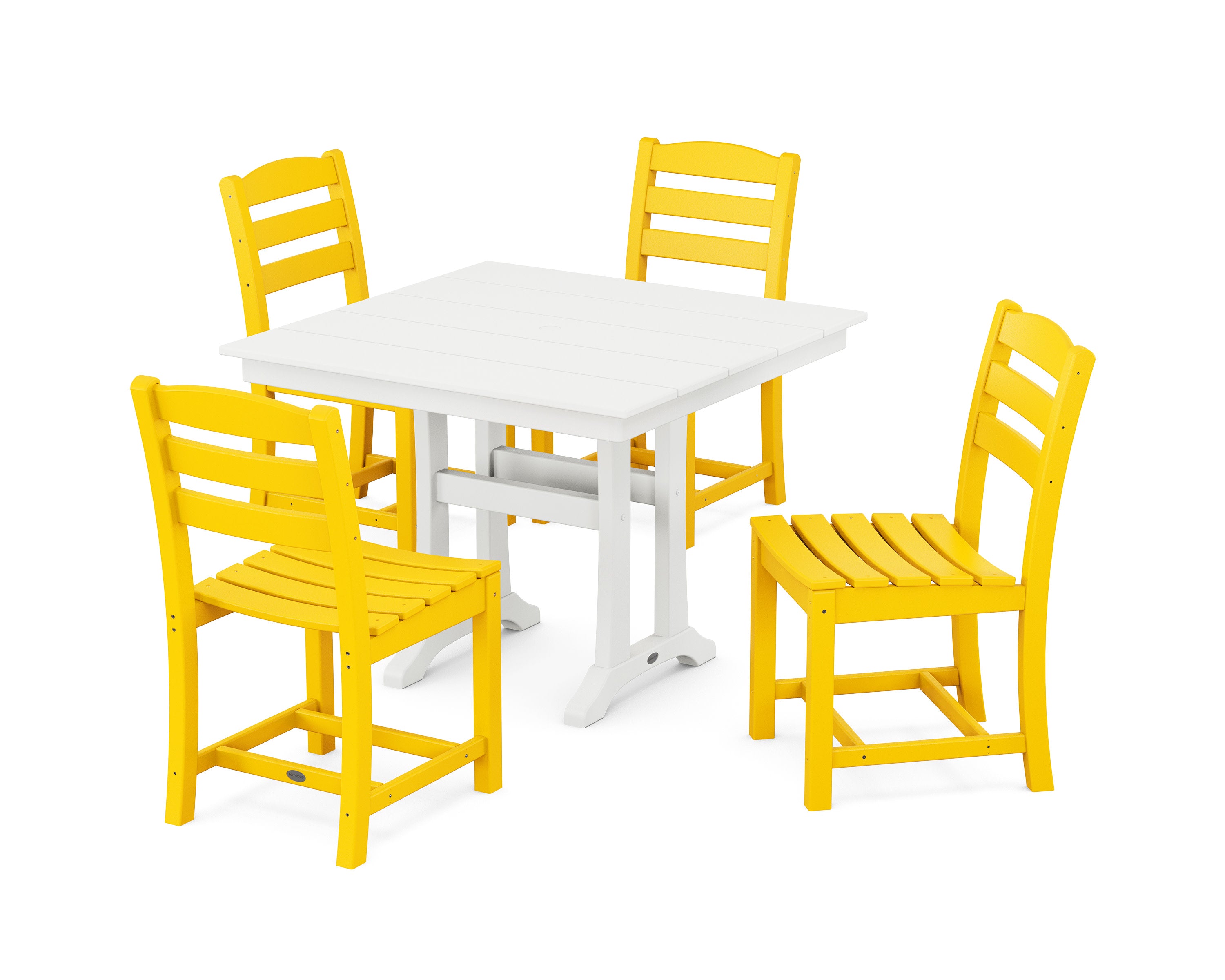 La Casa Caf 5-Piece Farmhouse Trestle Side Chair Dining Set in Lemon / White