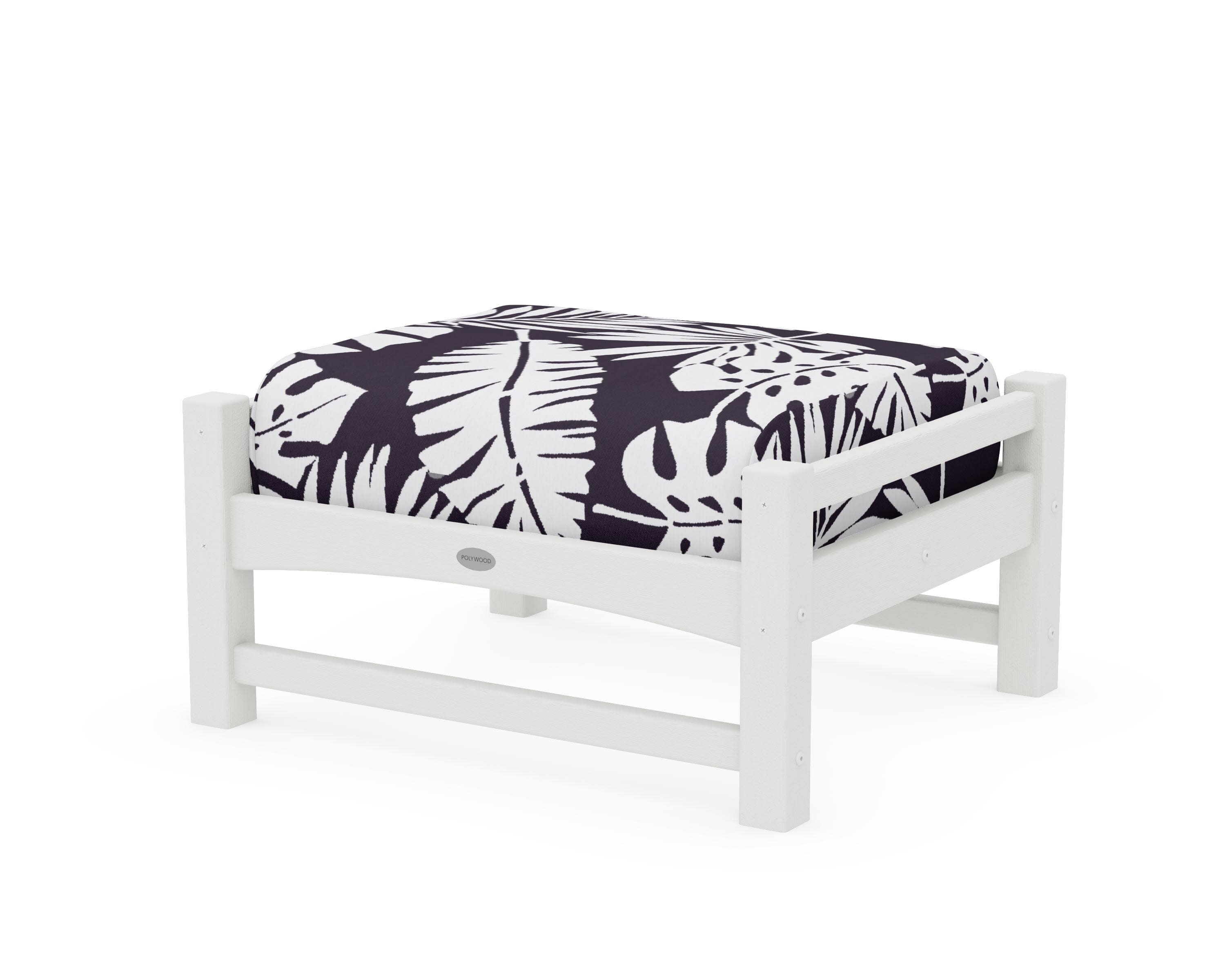 Club Ottoman in Vintage White / Leaf Navy