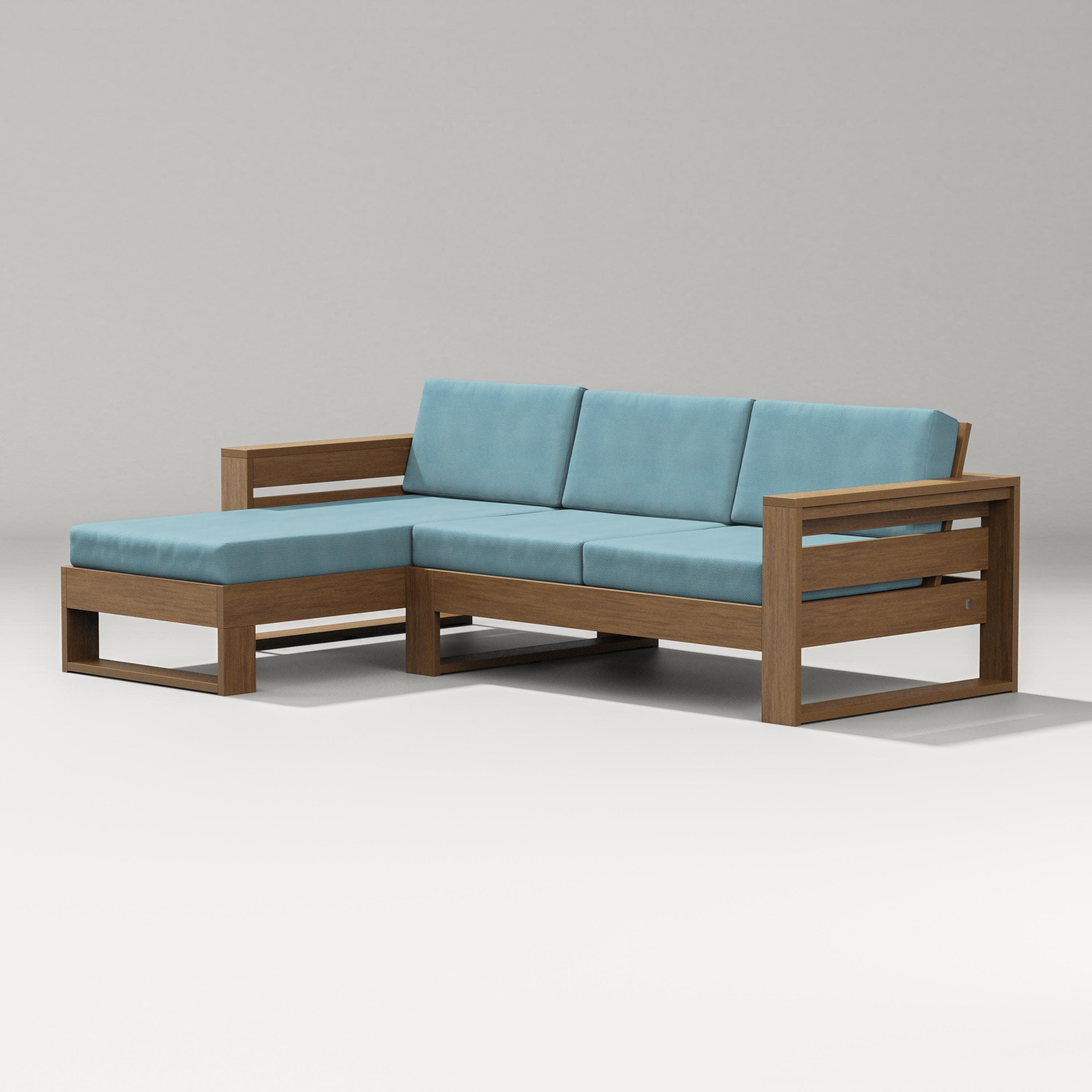 Latitude Left Chaise Sectional in Natural / Lattice Sky Blue