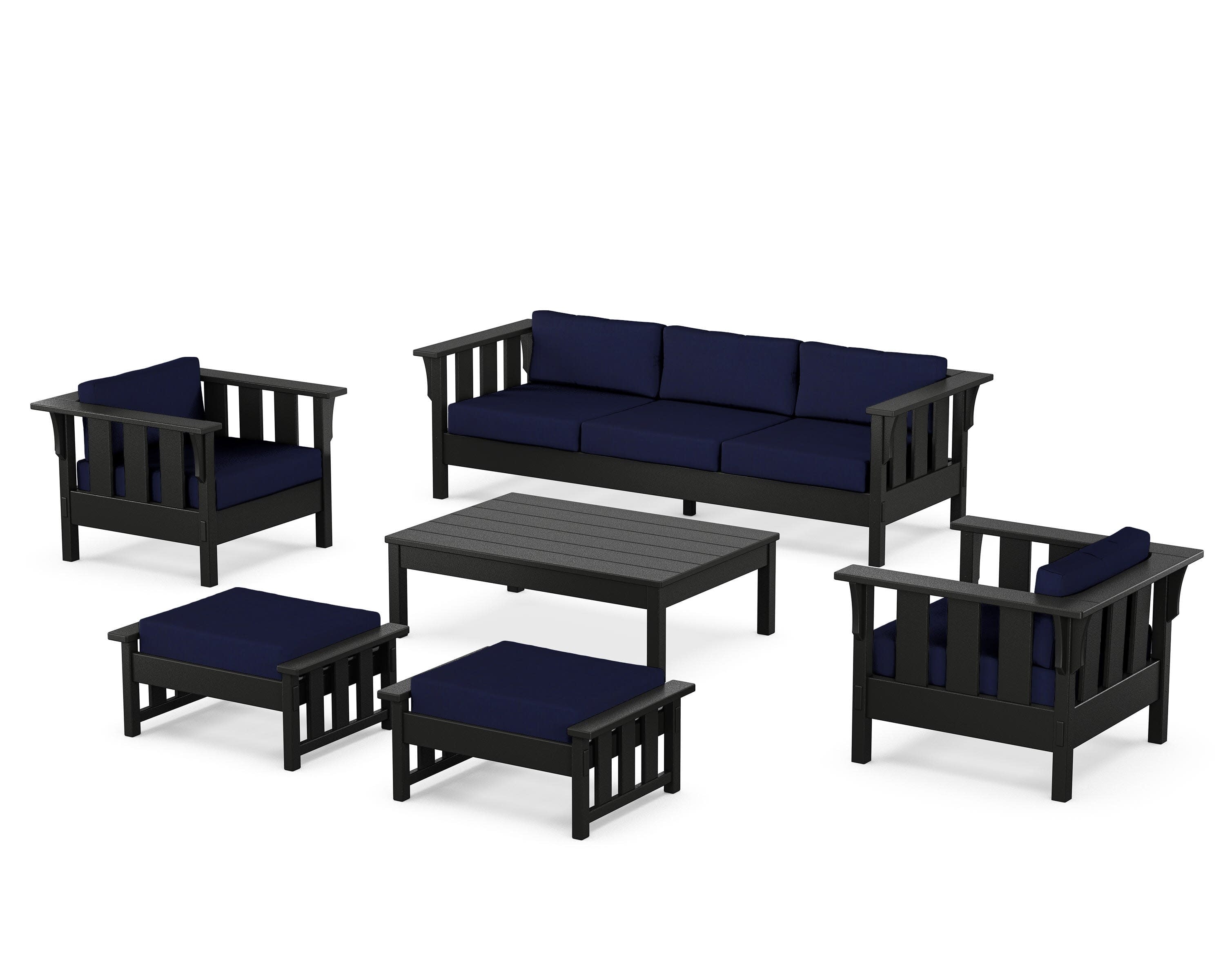 Acadia 6-Piece Lounge Sofa Set in Black / Navy
