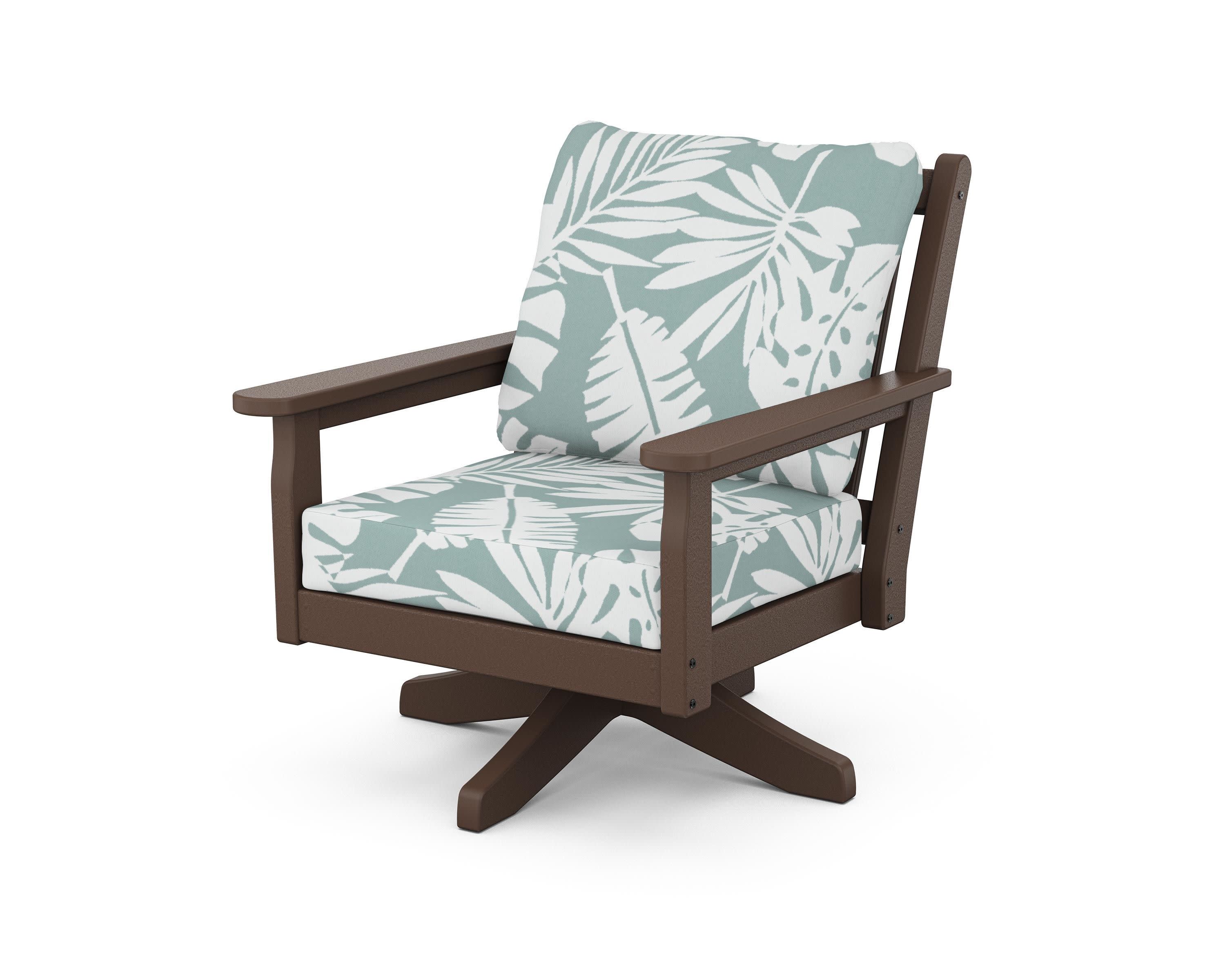 Chippendale Deep Seating Swivel Chair in Mahogany / Leaf Glacier Spa
