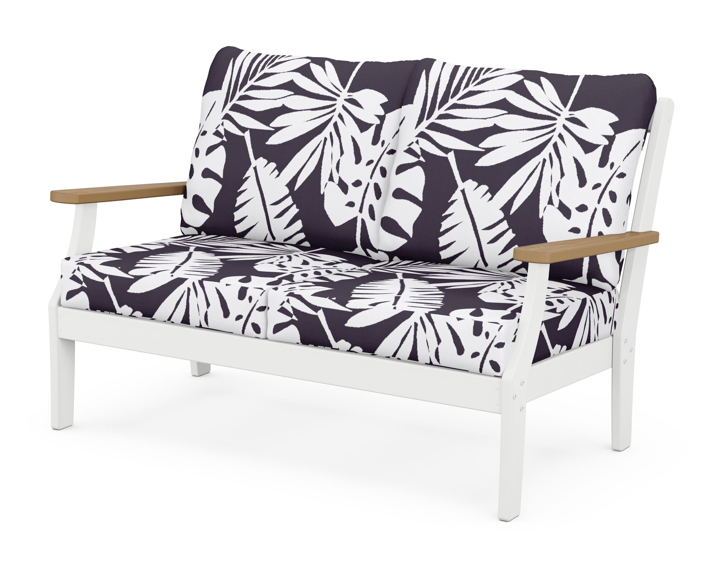 Braxton Deep Seating Loveseat in White / Natural / Leaf Navy