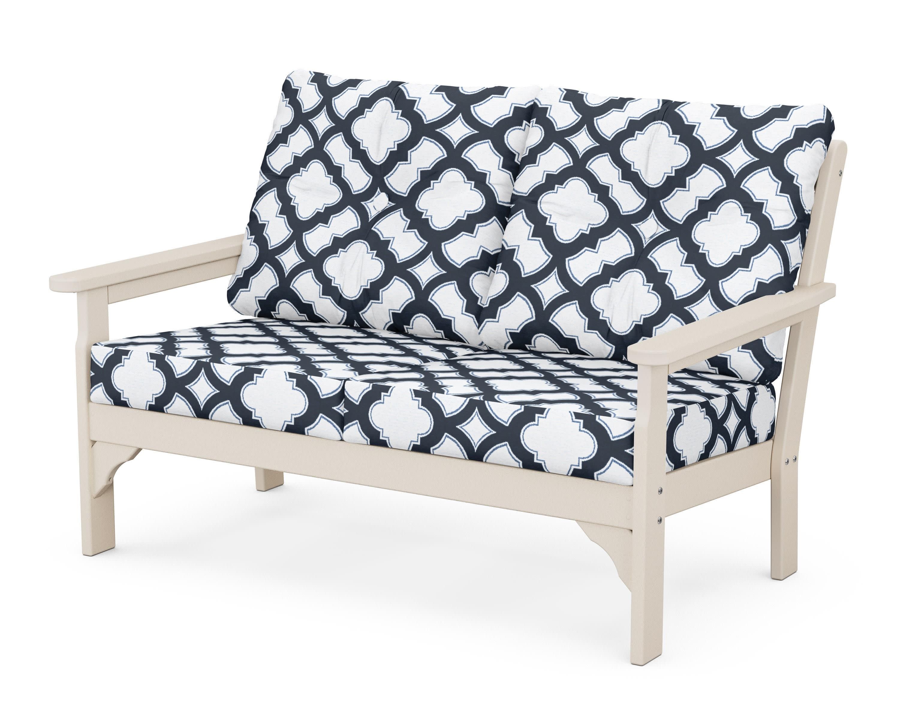 Vineyard Deep Seating Loveseat in Sand / Trellis Marine Indigo