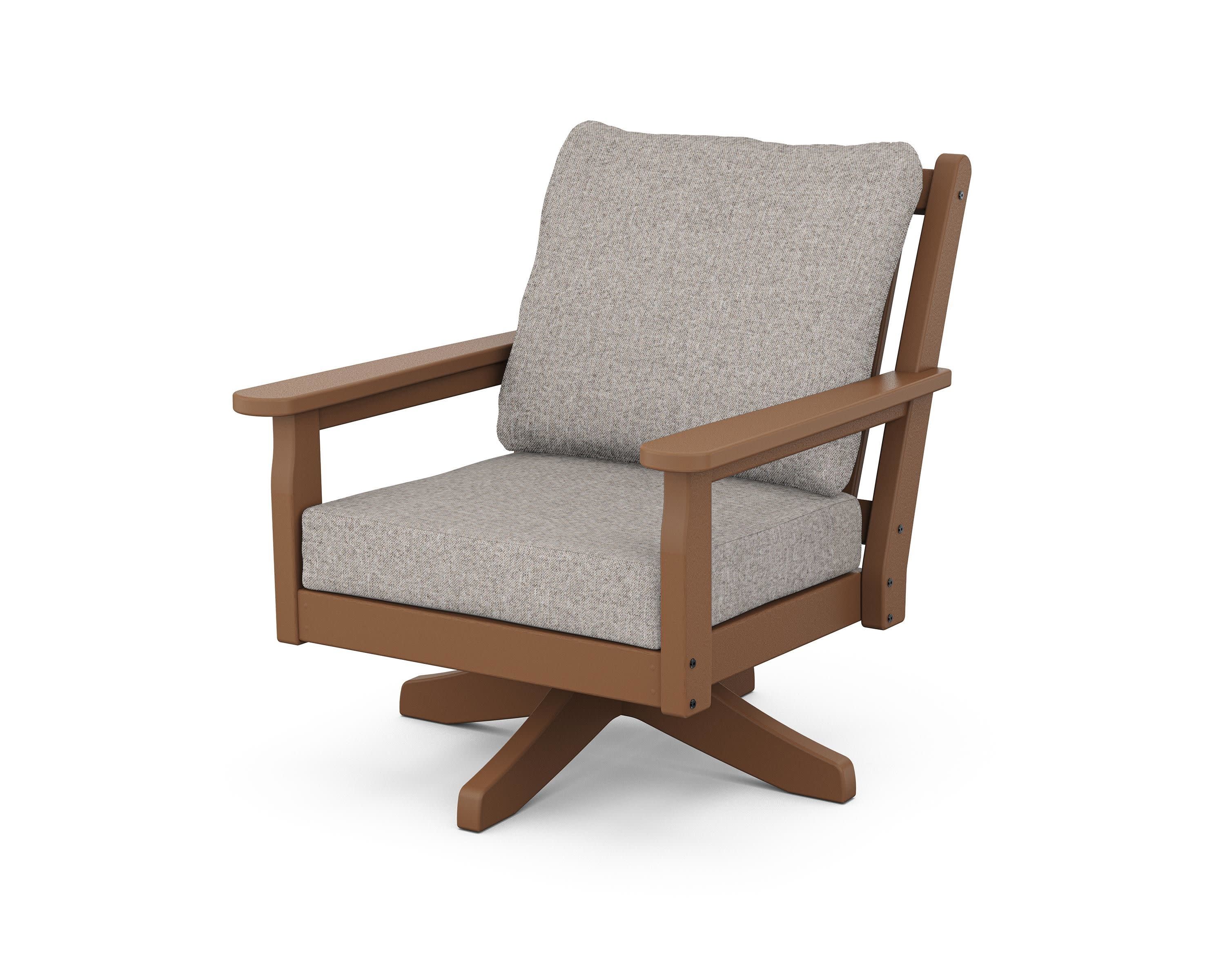 Chippendale Deep Seating Swivel Chair in Teak / Weathered Tweed