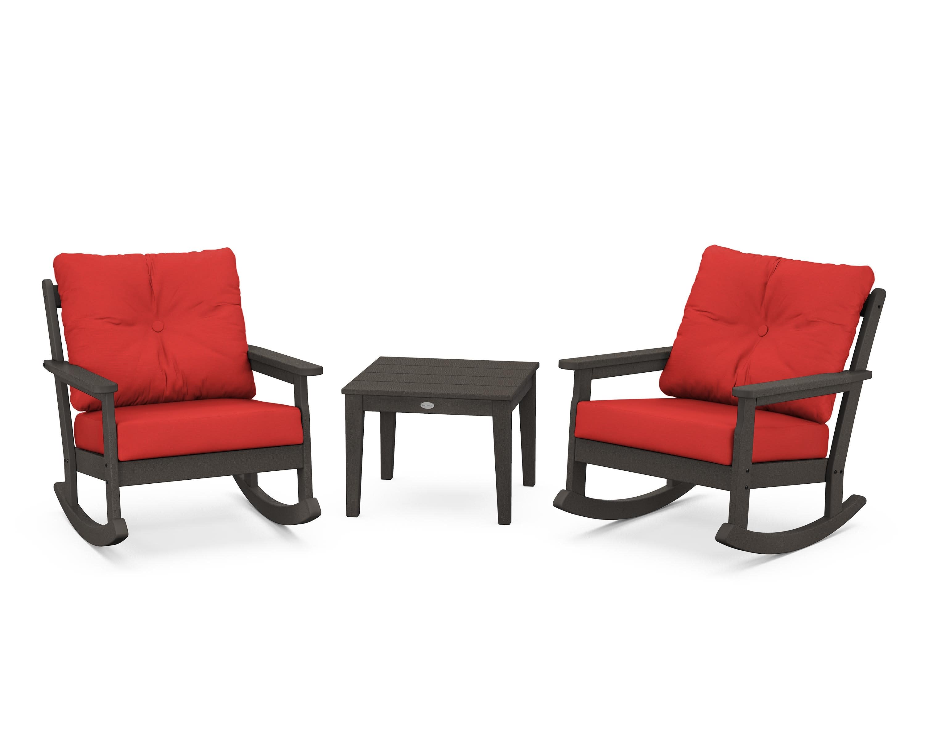 Vineyard 3-Piece Deep Seating Rocker Set in Vintage Coffee / Crimson Linen