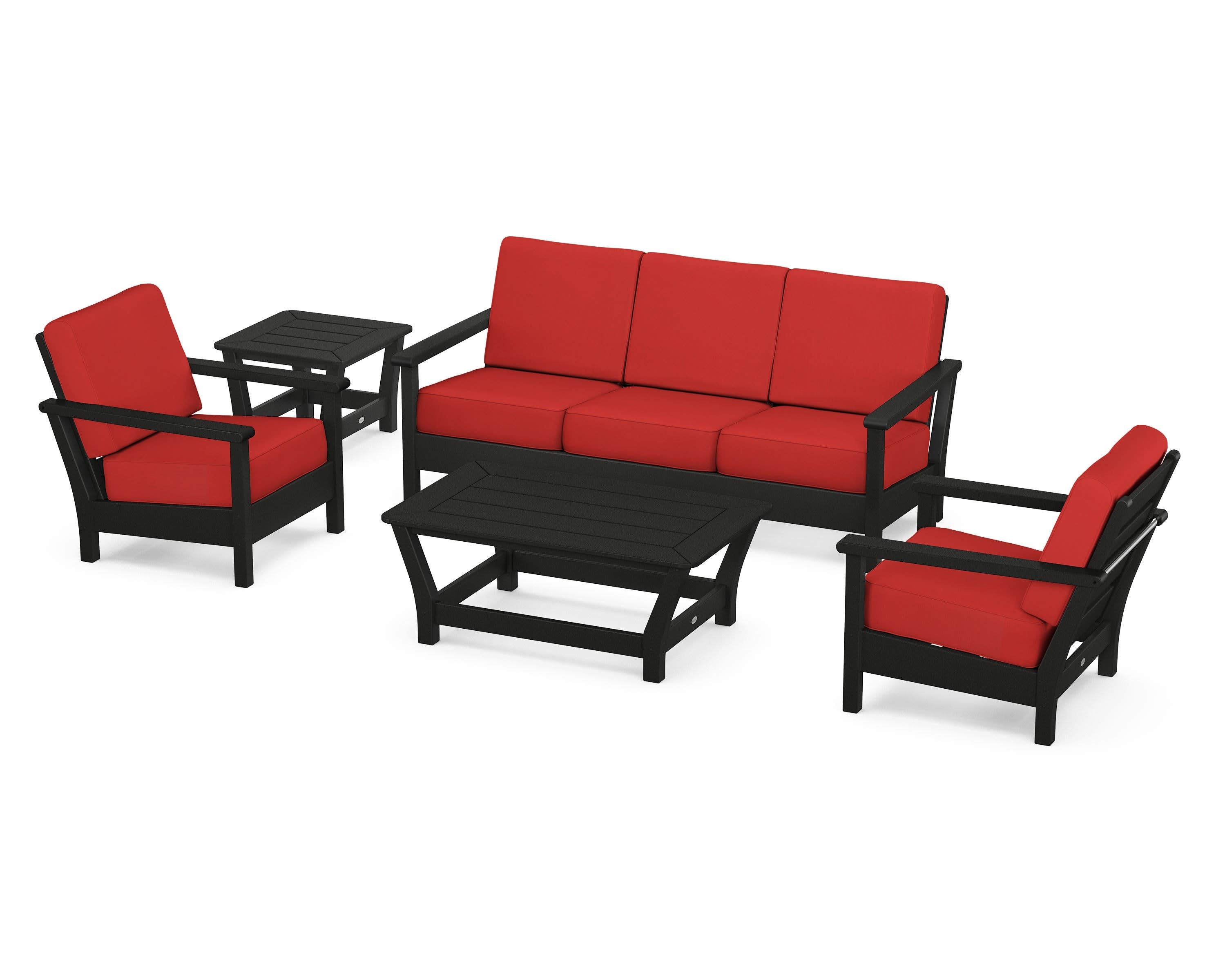 Harbour 5-Piece Deep Seating Set in Black / Crimson Linen