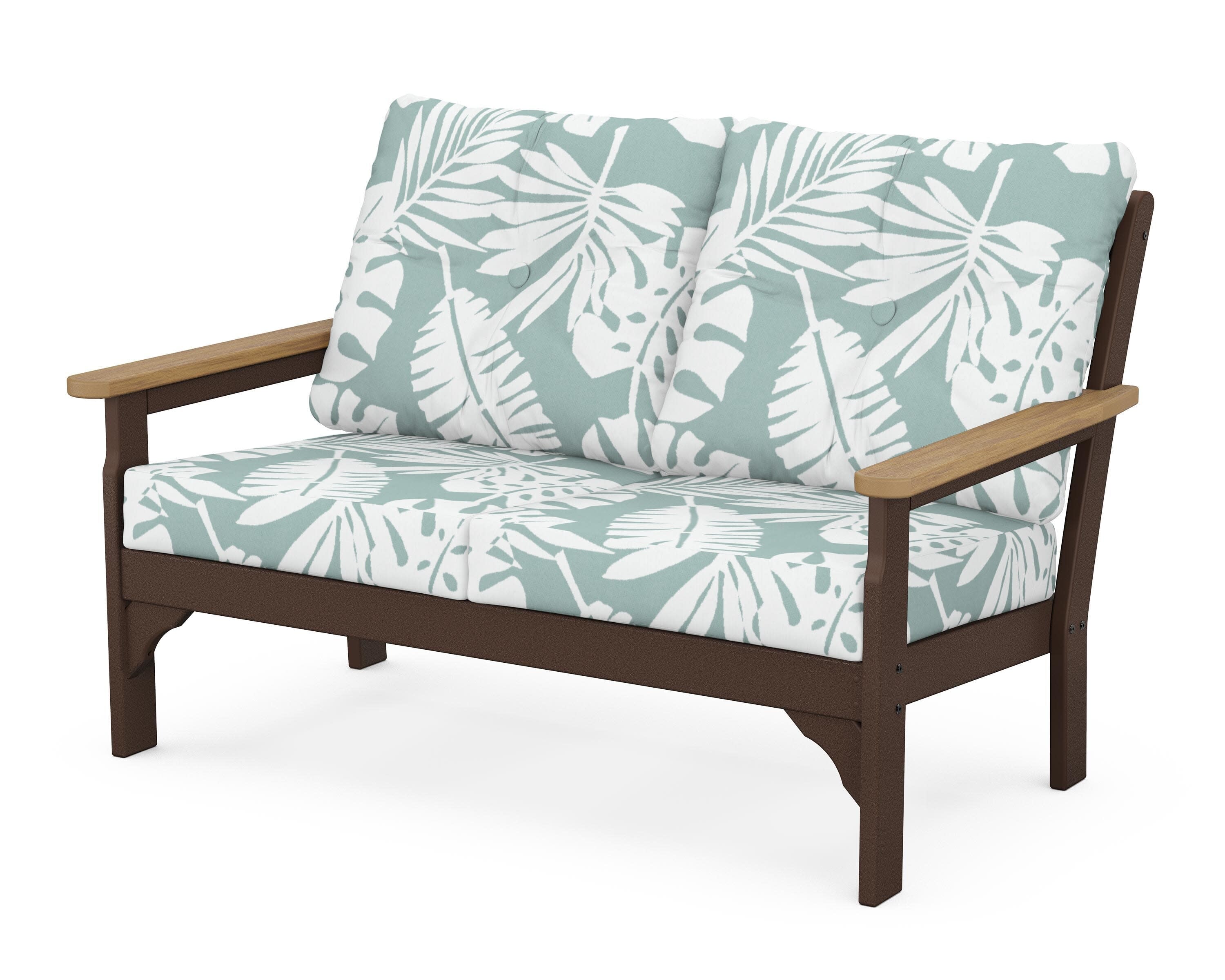 Vineyard Deep Seating Loveseat in Mahogany / Natural / Leaf Glacier Spa