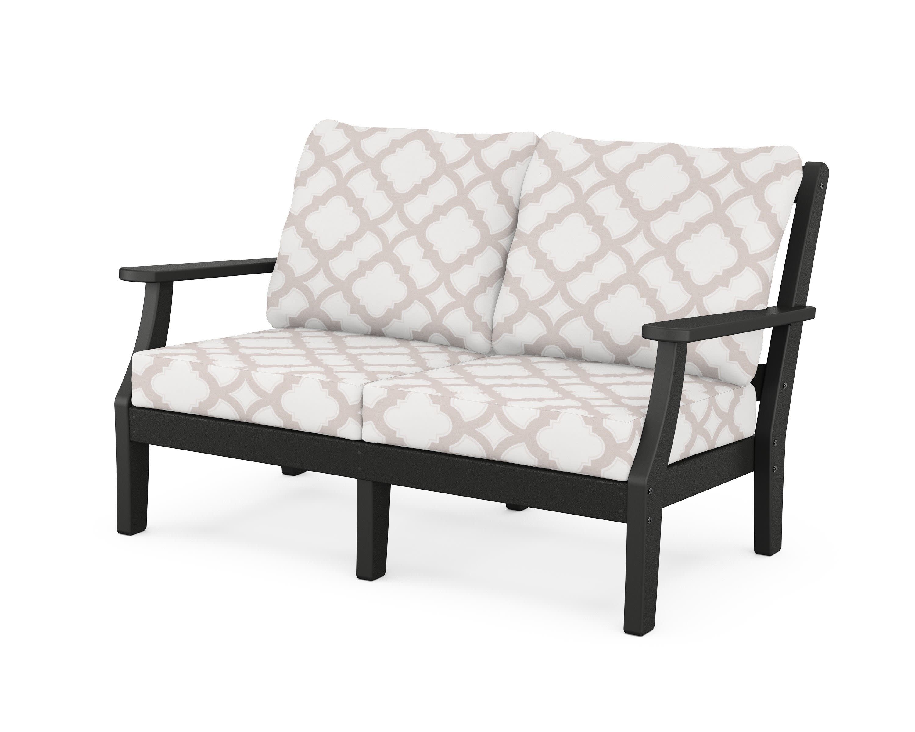 Chinoiserie Deep Seating Loveseat in Black / Trellis Dune Burlap