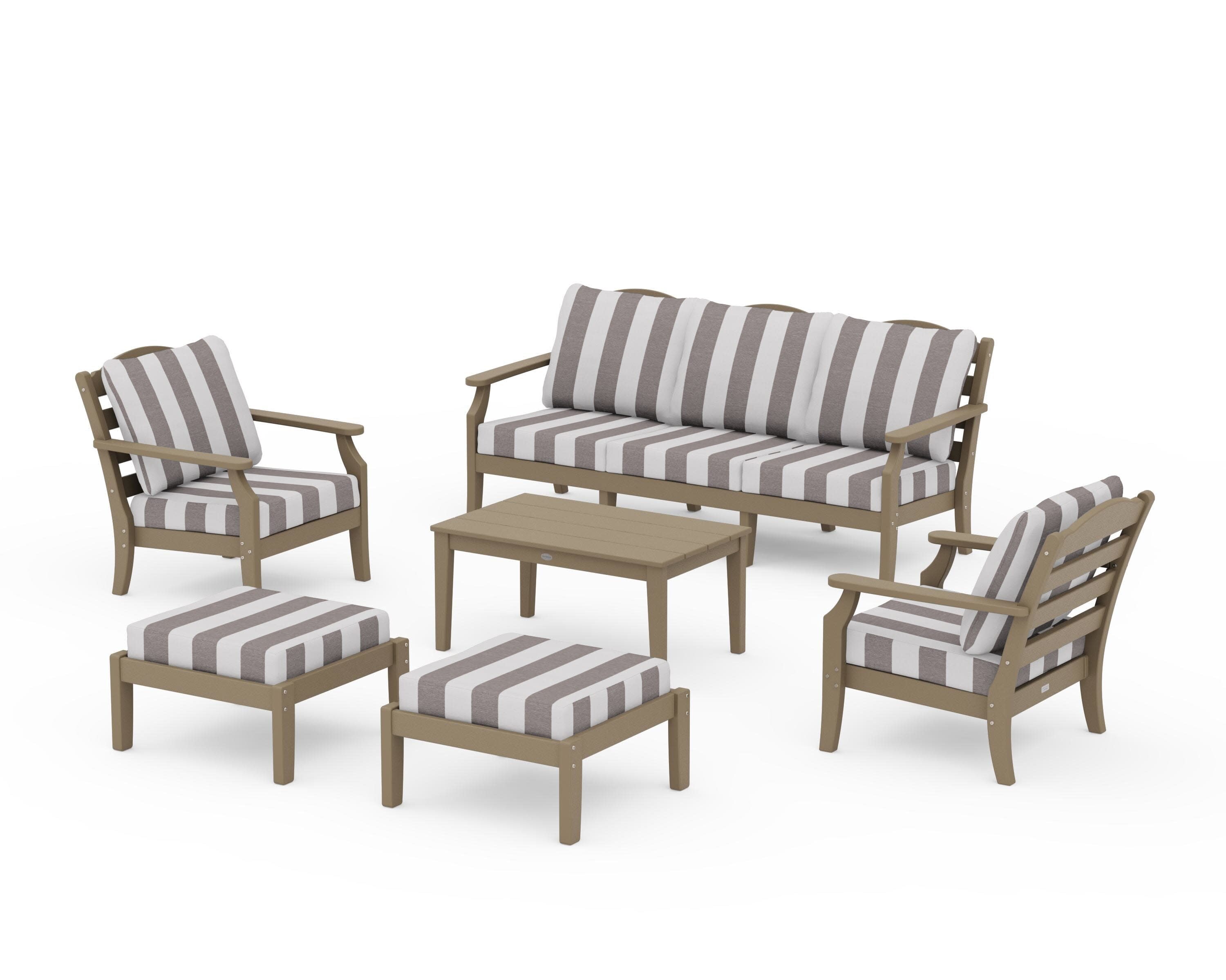 Savannah 6-Piece Lounge Sofa Set in Vintage Sahara / Cabana Stripe Grey Mist