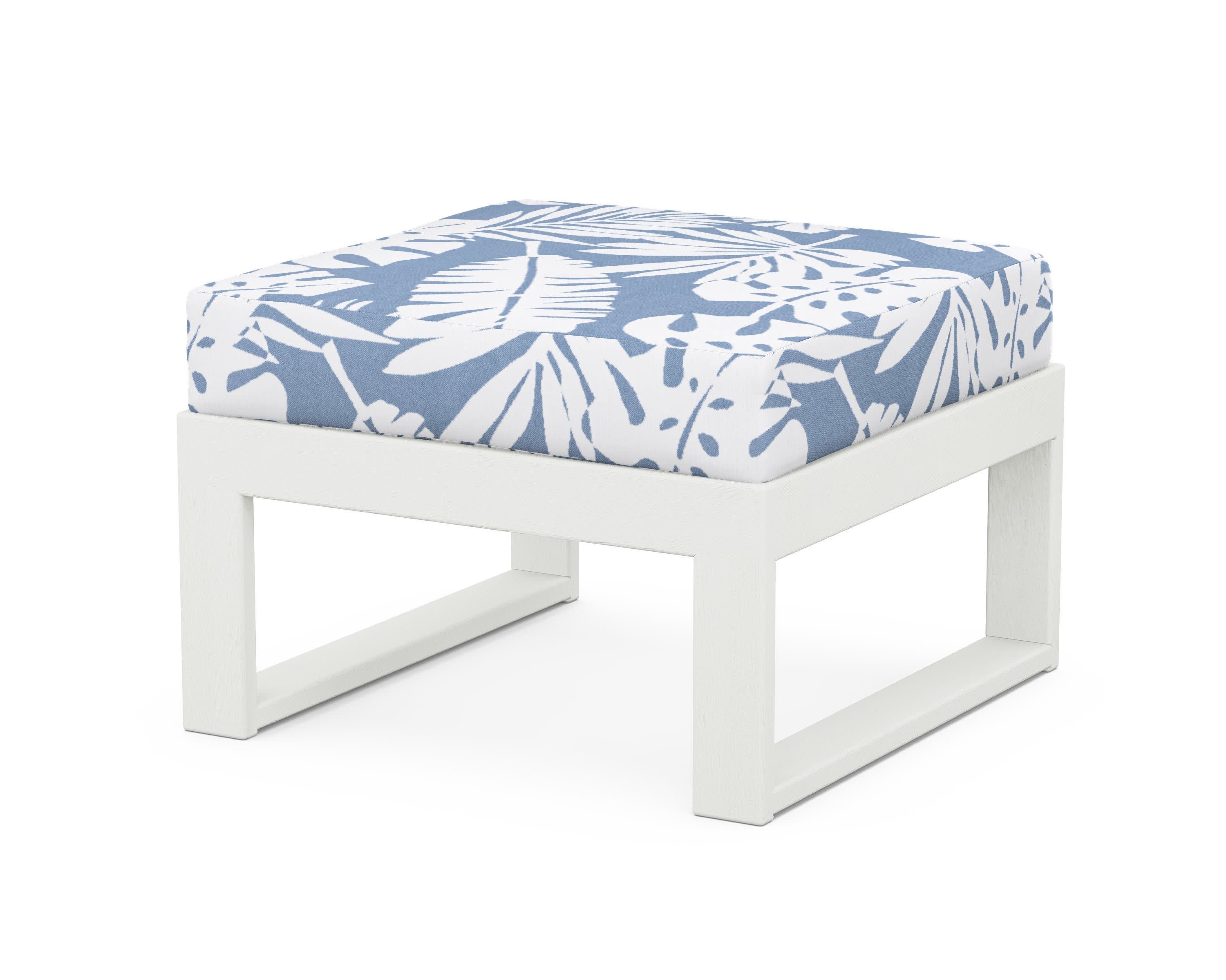 Modular Ottoman - Modern in Vintage White / Leaf Sky Blue