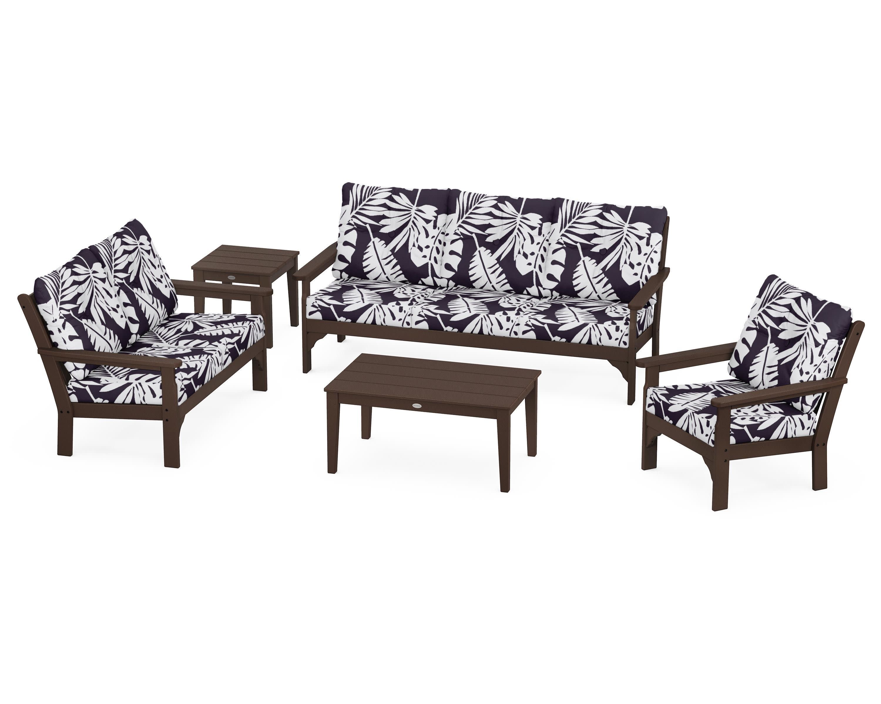 Vineyard 5 Piece Deep Seating Set in Mahogany / Leaf Navy