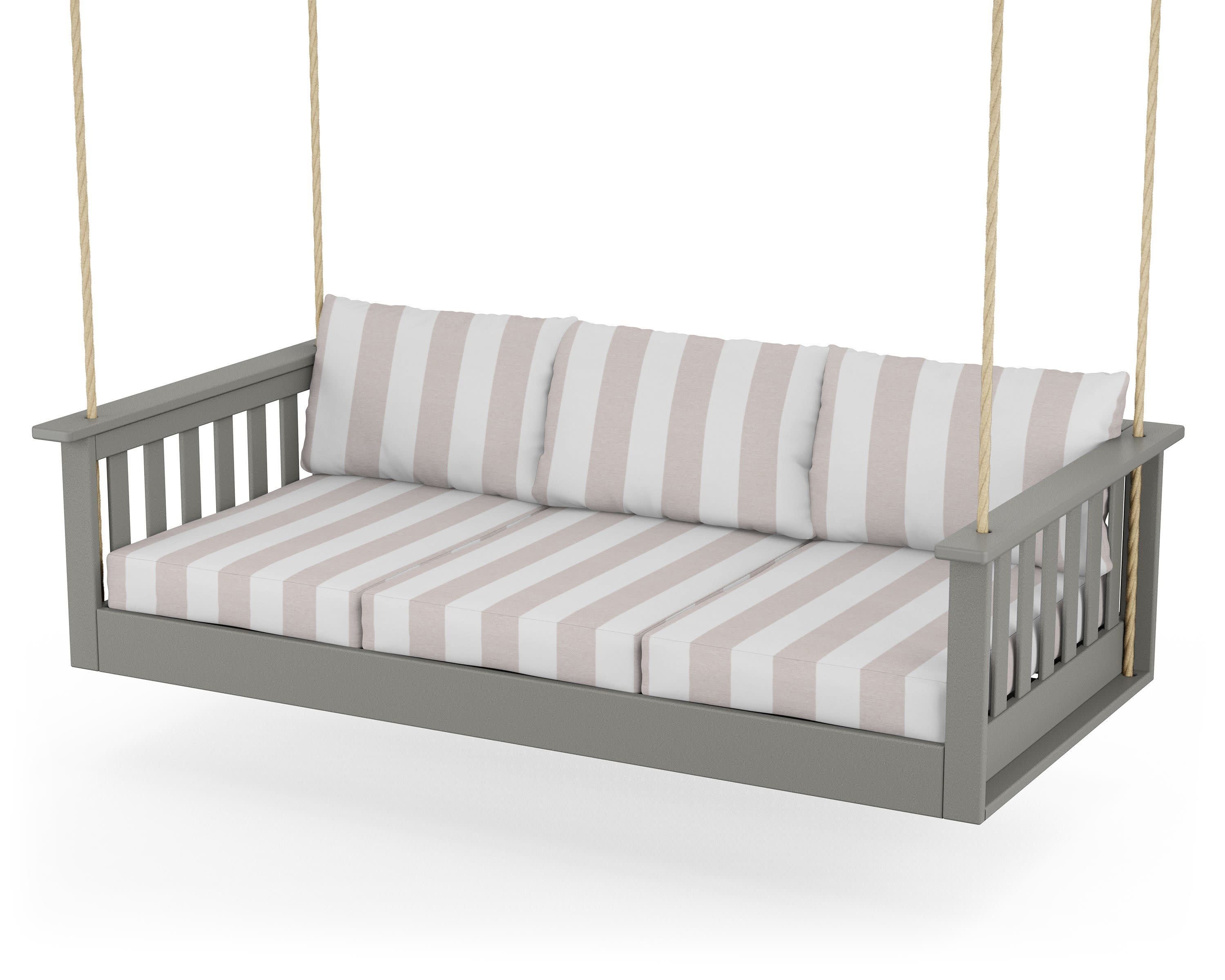 Vineyard Daybed Swing in Slate Grey / Cabana Stripe Dune Burlap