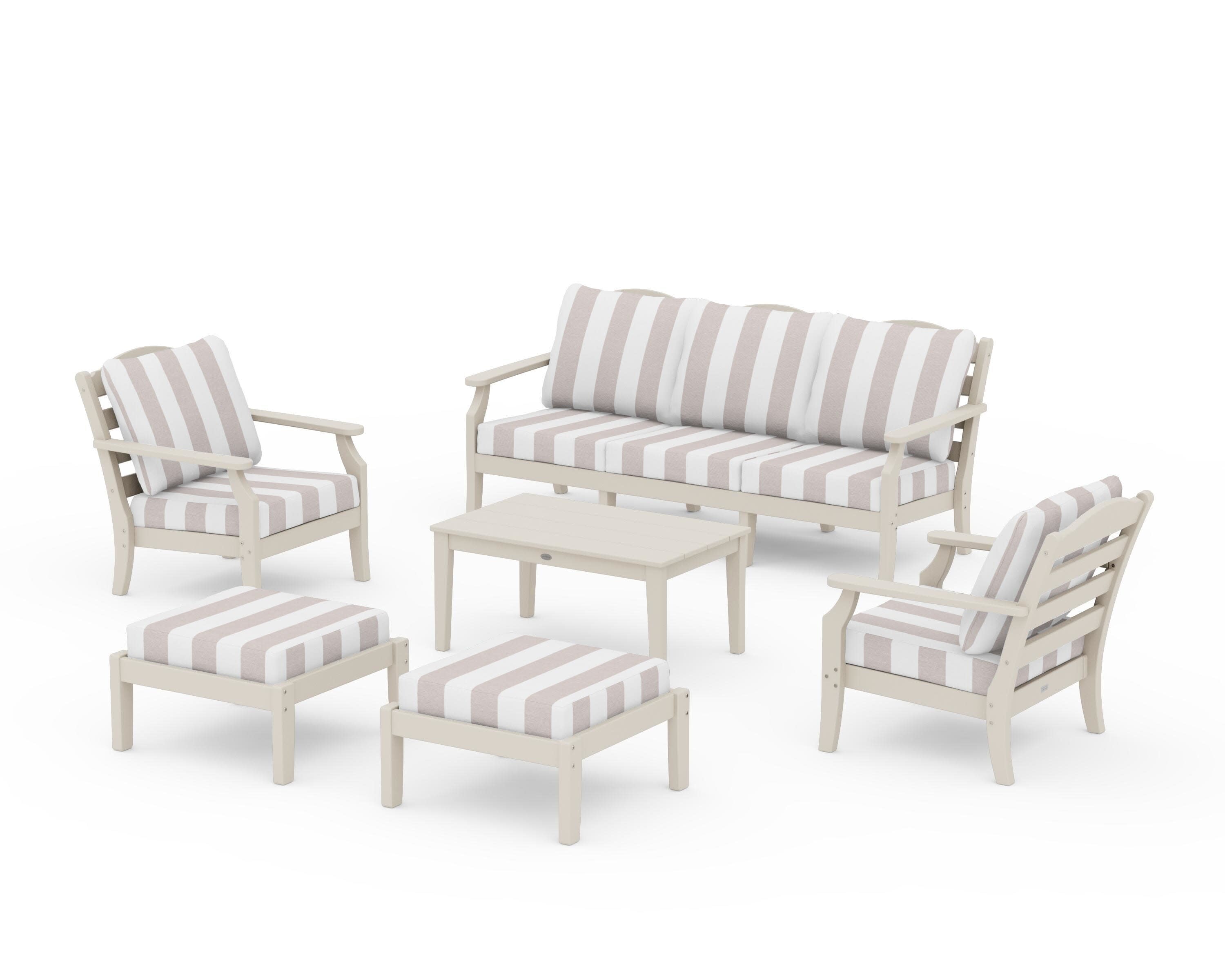 Savannah 6-Piece Lounge Sofa Set in Sand / Cabana Stripe Dune Burlap