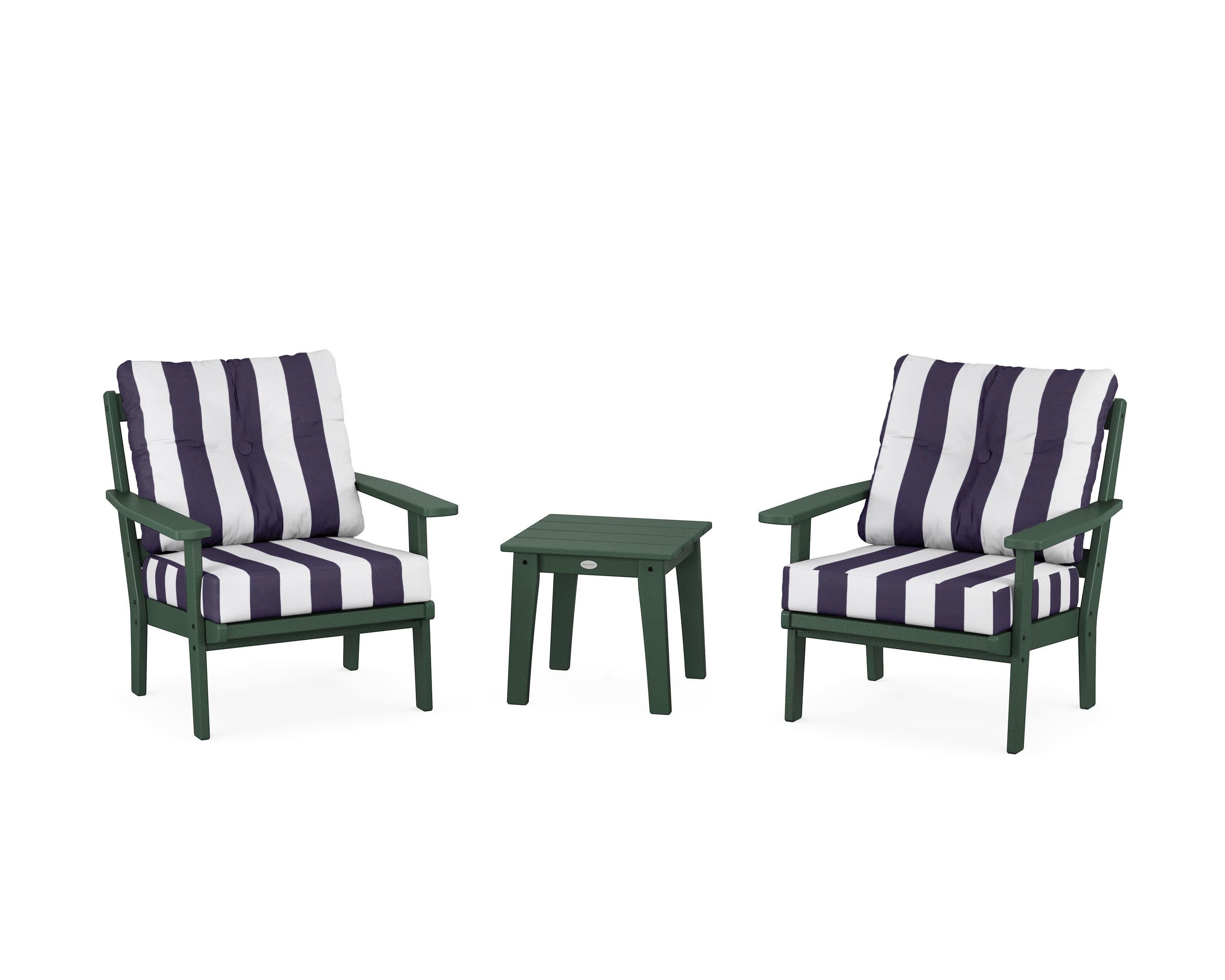 Oxford 3-Piece Deep Seating Set in Green / Cabana Stripe Navy