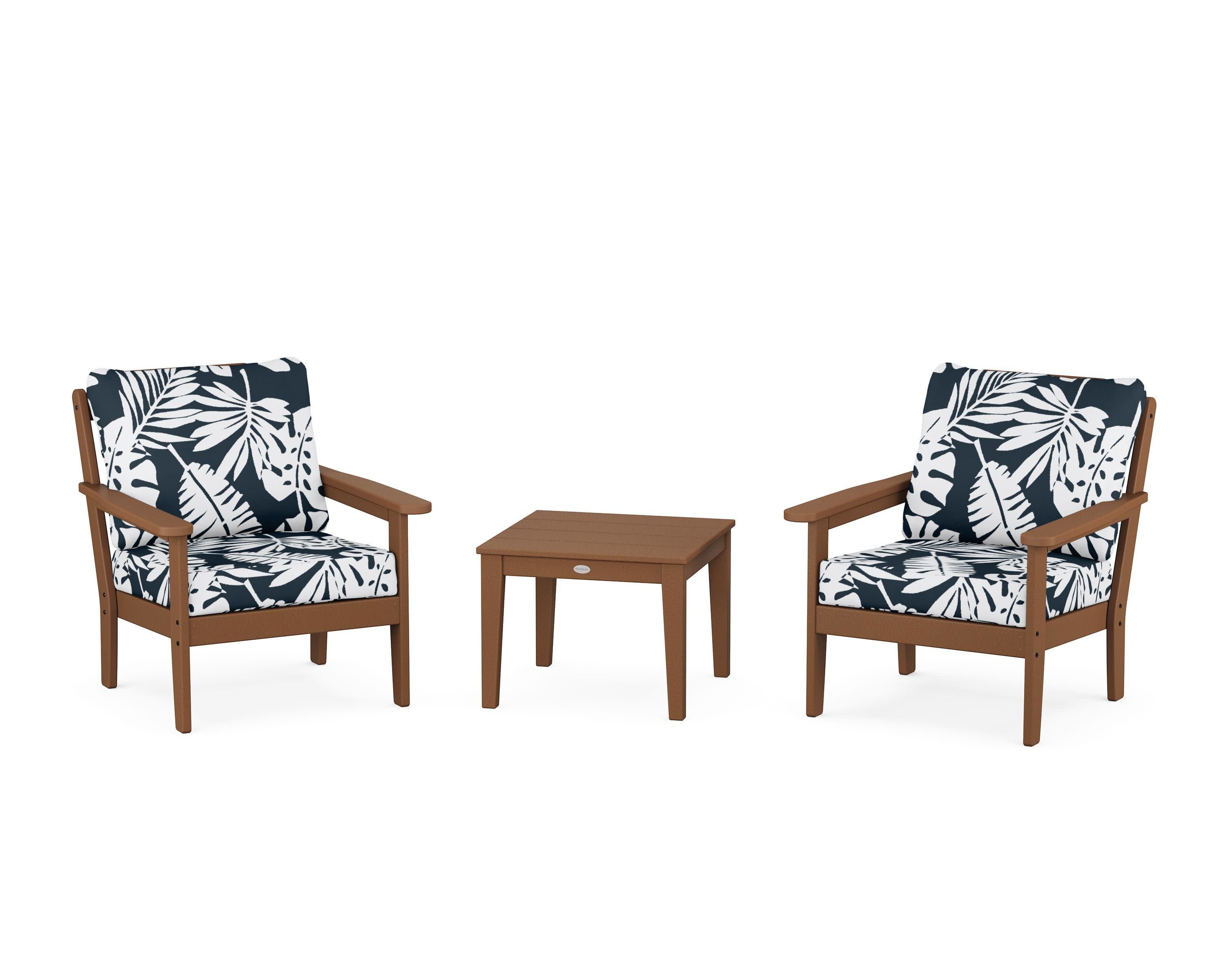 Cottage 3-Piece Deep Seating Set in Teak / Leaf Marine Indigo