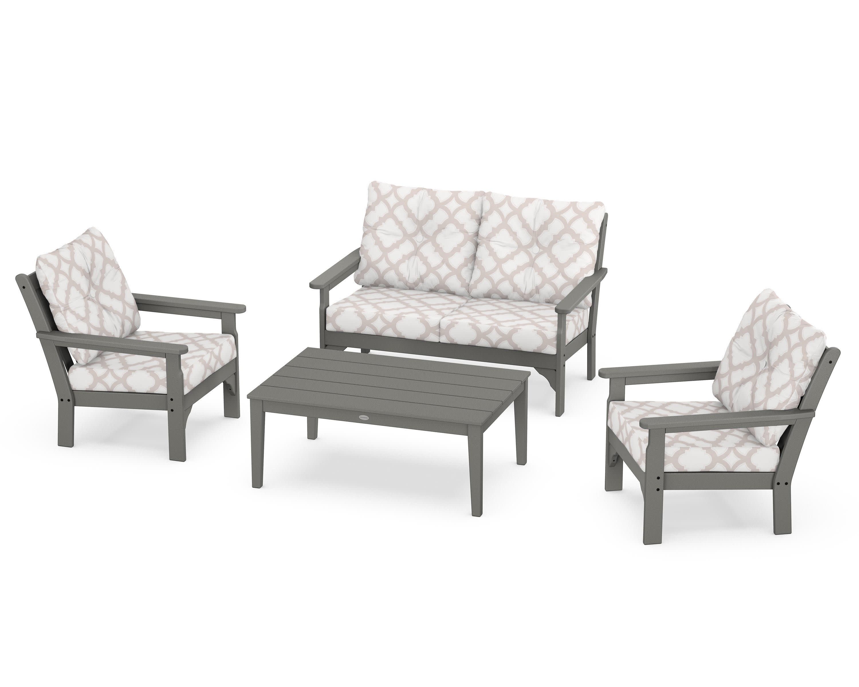 Vineyard 4-Piece Deep Seating Set in Slate Grey / Trellis Dune Burlap