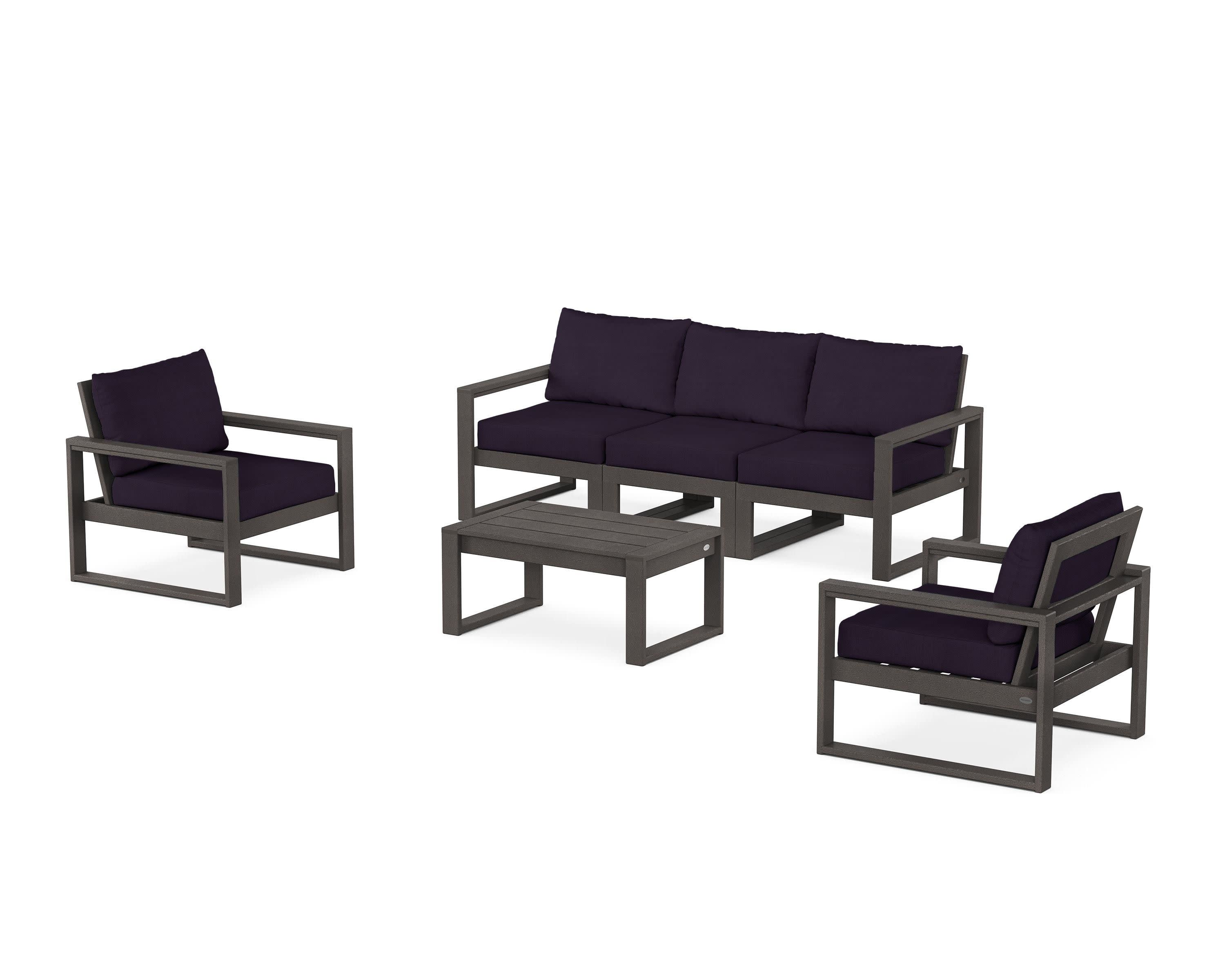 EDGE Sectional 4-Piece Deep Seating Set with Sofa in Vintage Coffee / Navy Linen
