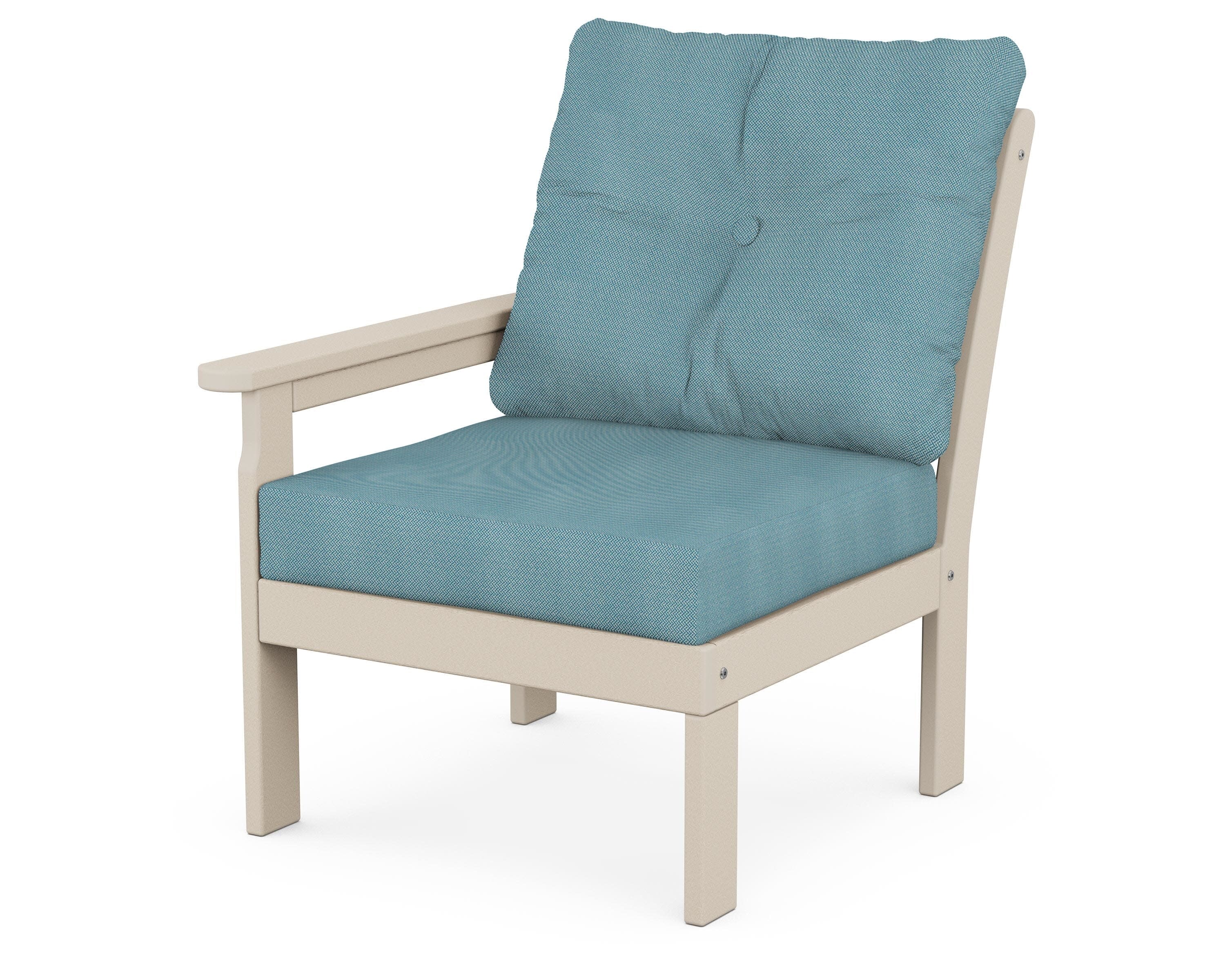 Vineyard Modular Left Arm Chair in Sand / Lattice Sky Blue