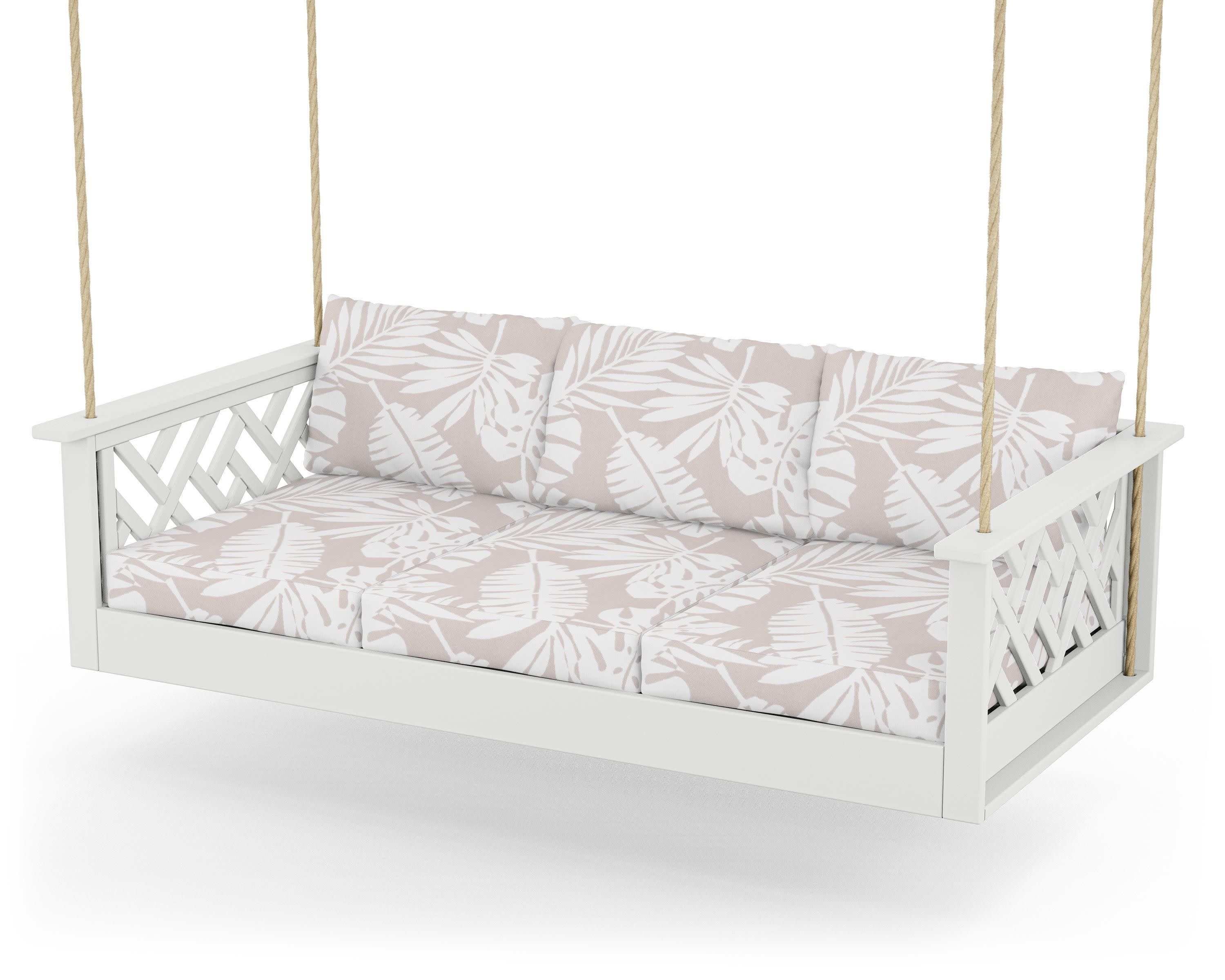 Chippendale Daybed Swing in White / Leaf Dune Burlap
