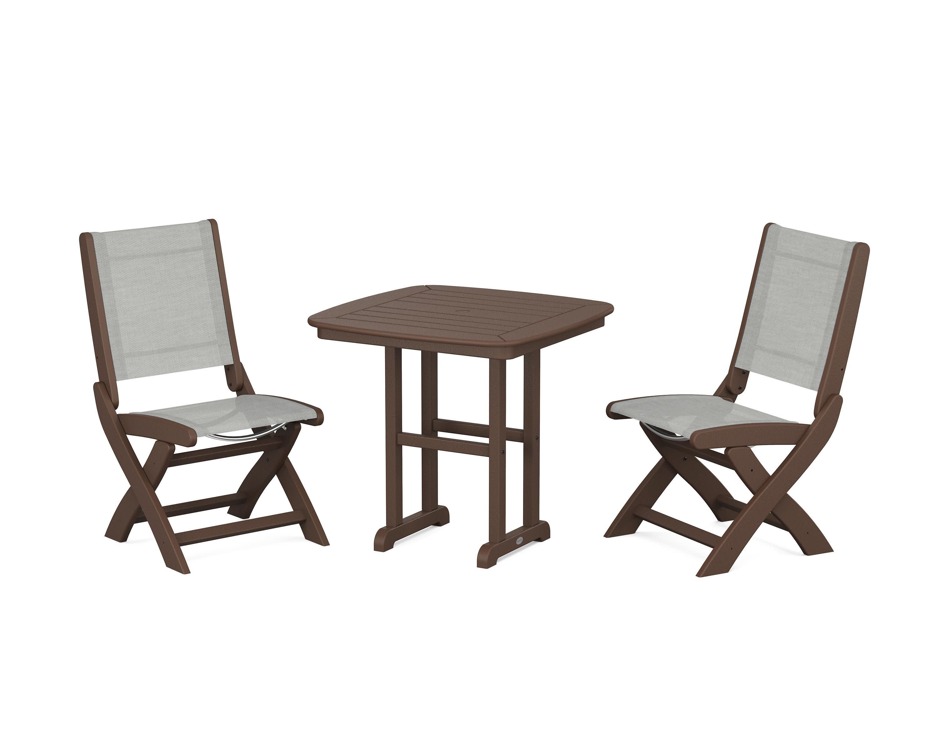 Coastal Folding Side Chair 3-Piece Dining Set in Mahogany / Metallic Sling