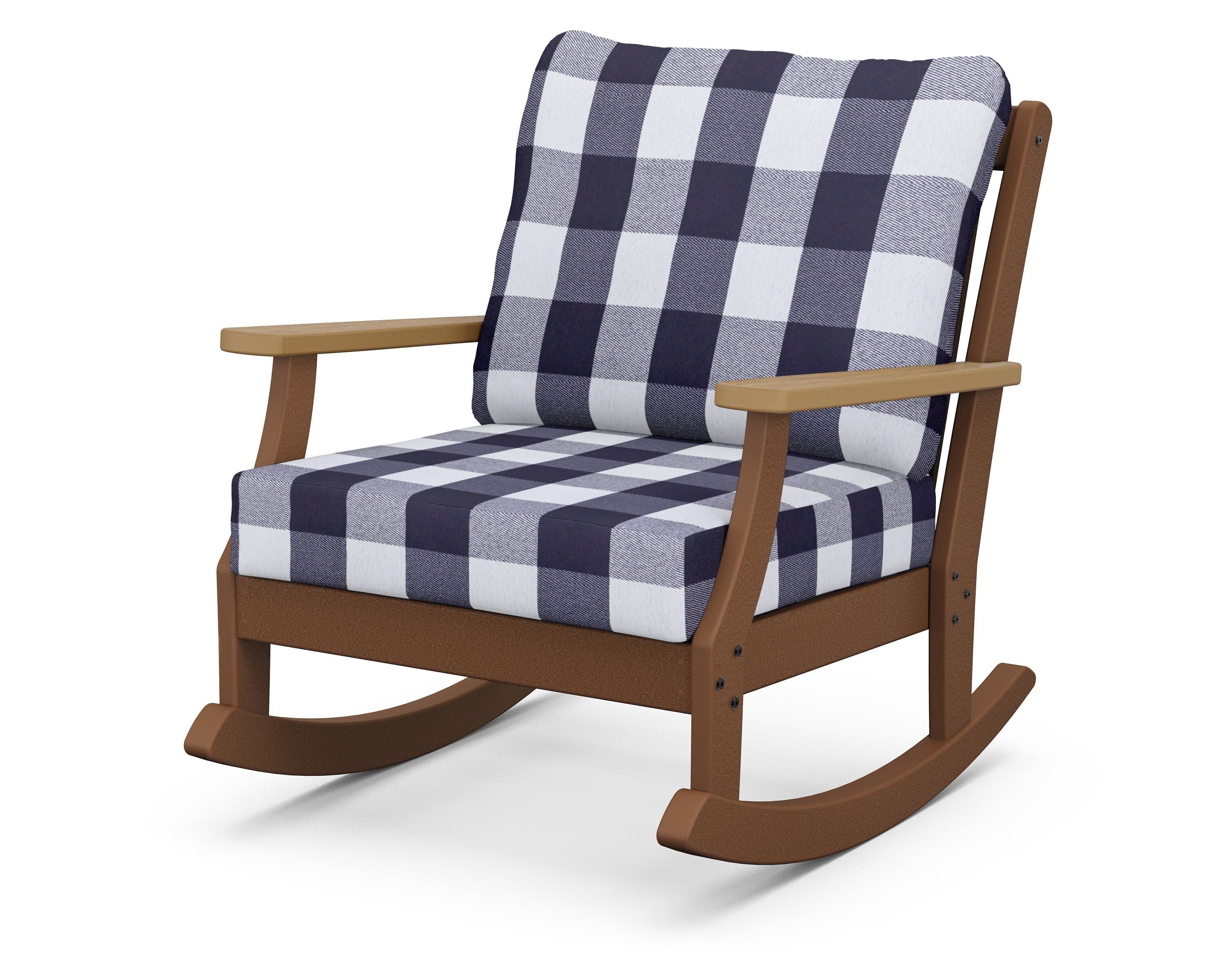 Braxton Deep Seating Rocking Chair in Teak / Natural / Buffalo Plaid Navy