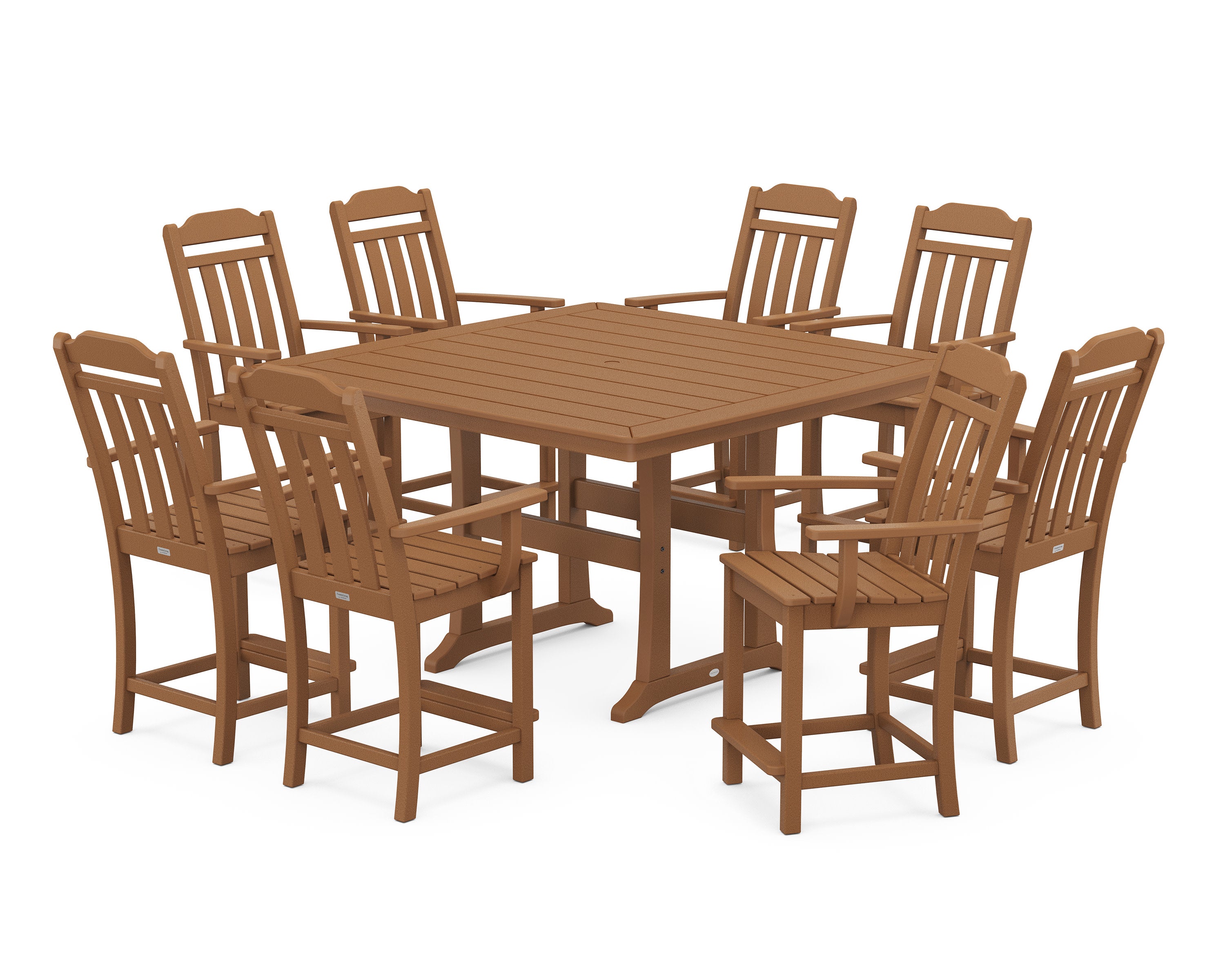 Cottage 9-Piece Square Counter Set with Trestle Legs in Teak
