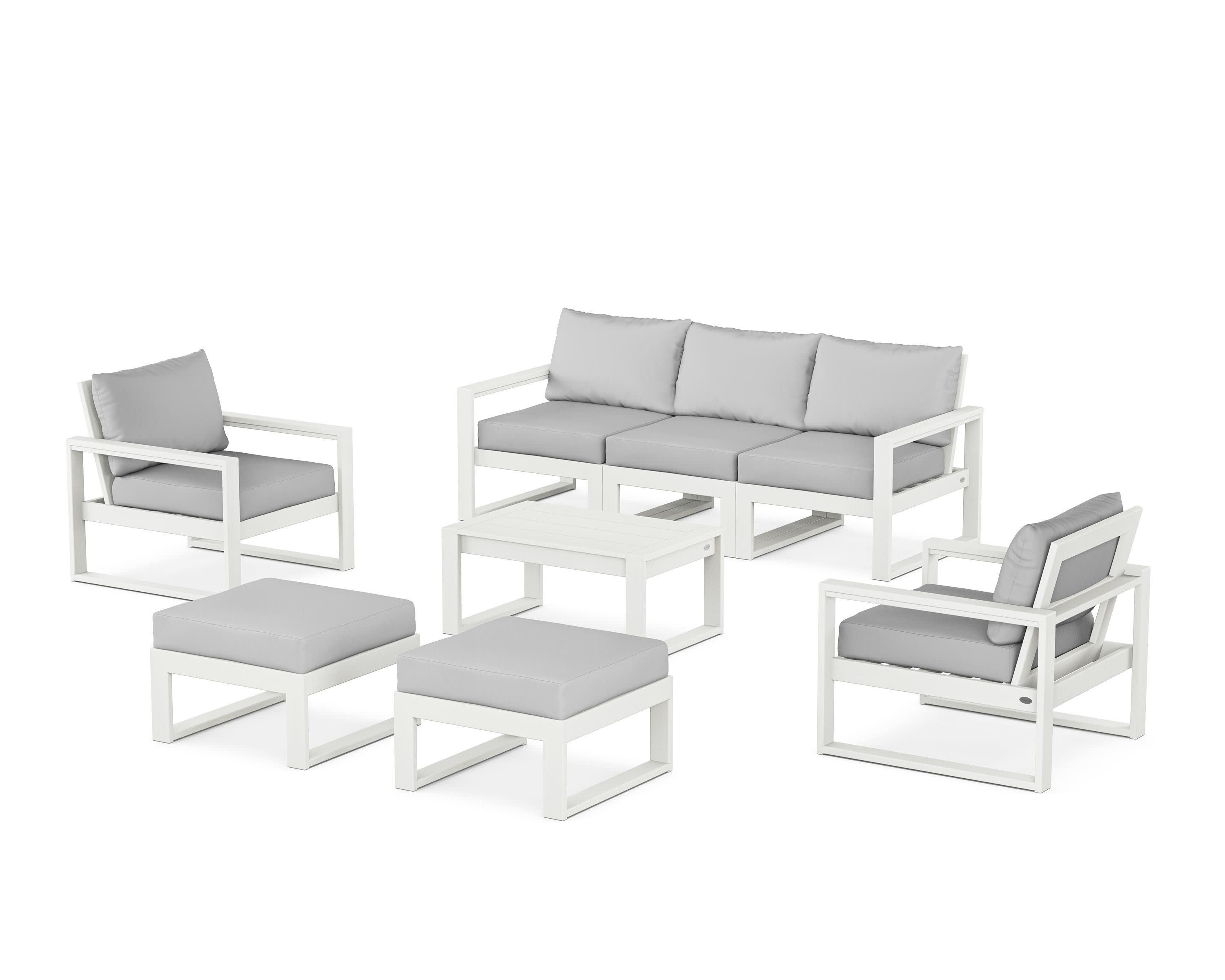EDGE Sectional 8-Piece Lounge Sofa Set in Vintage White / Weathered Tweed