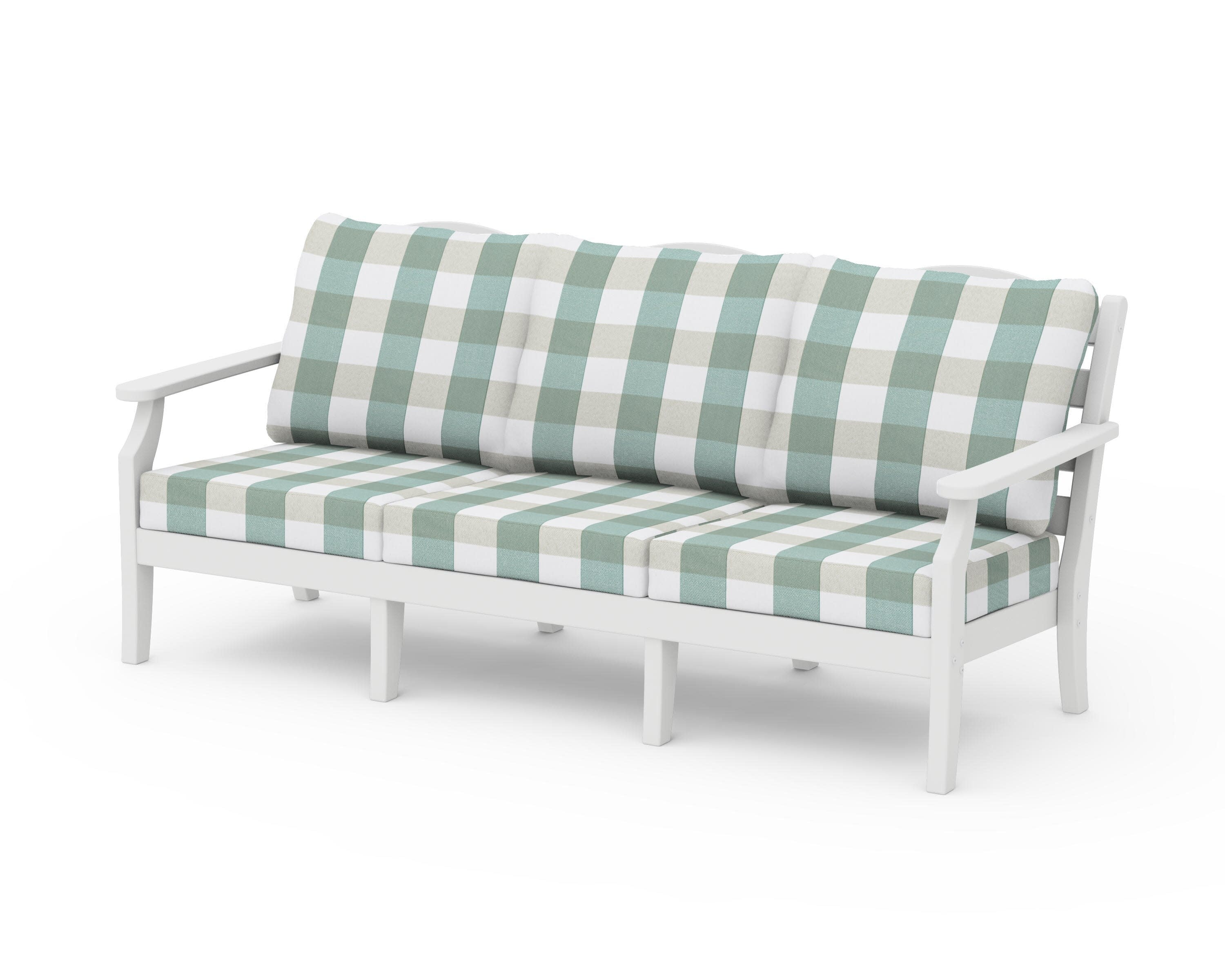 Savannah Deep Seating Sofa in White / Buffalo Plaid Glacier Spa