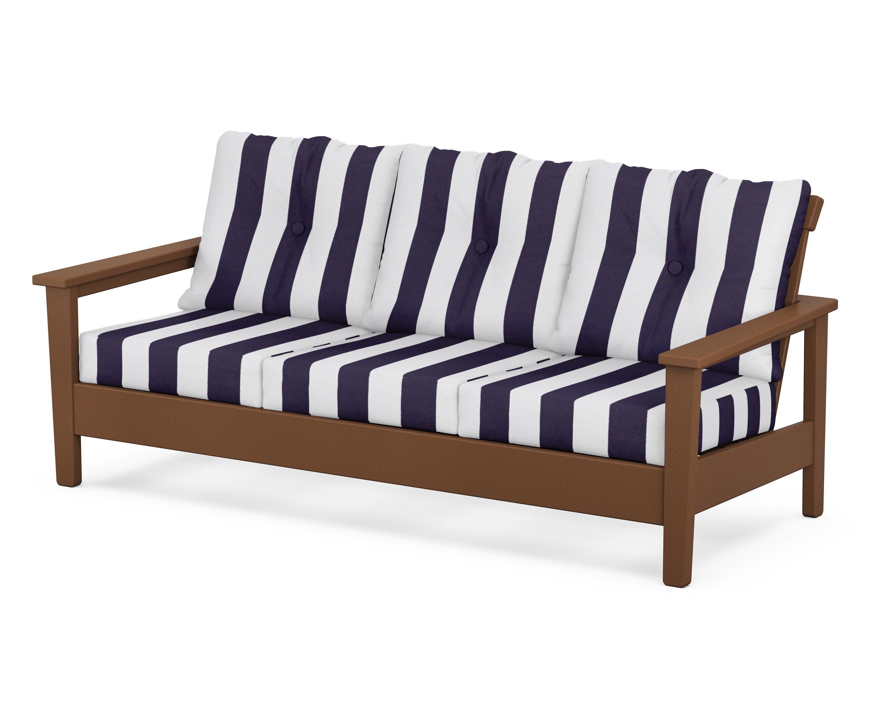 Prescott Deep Seating Sofa in Teak / Cabana Stripe Navy