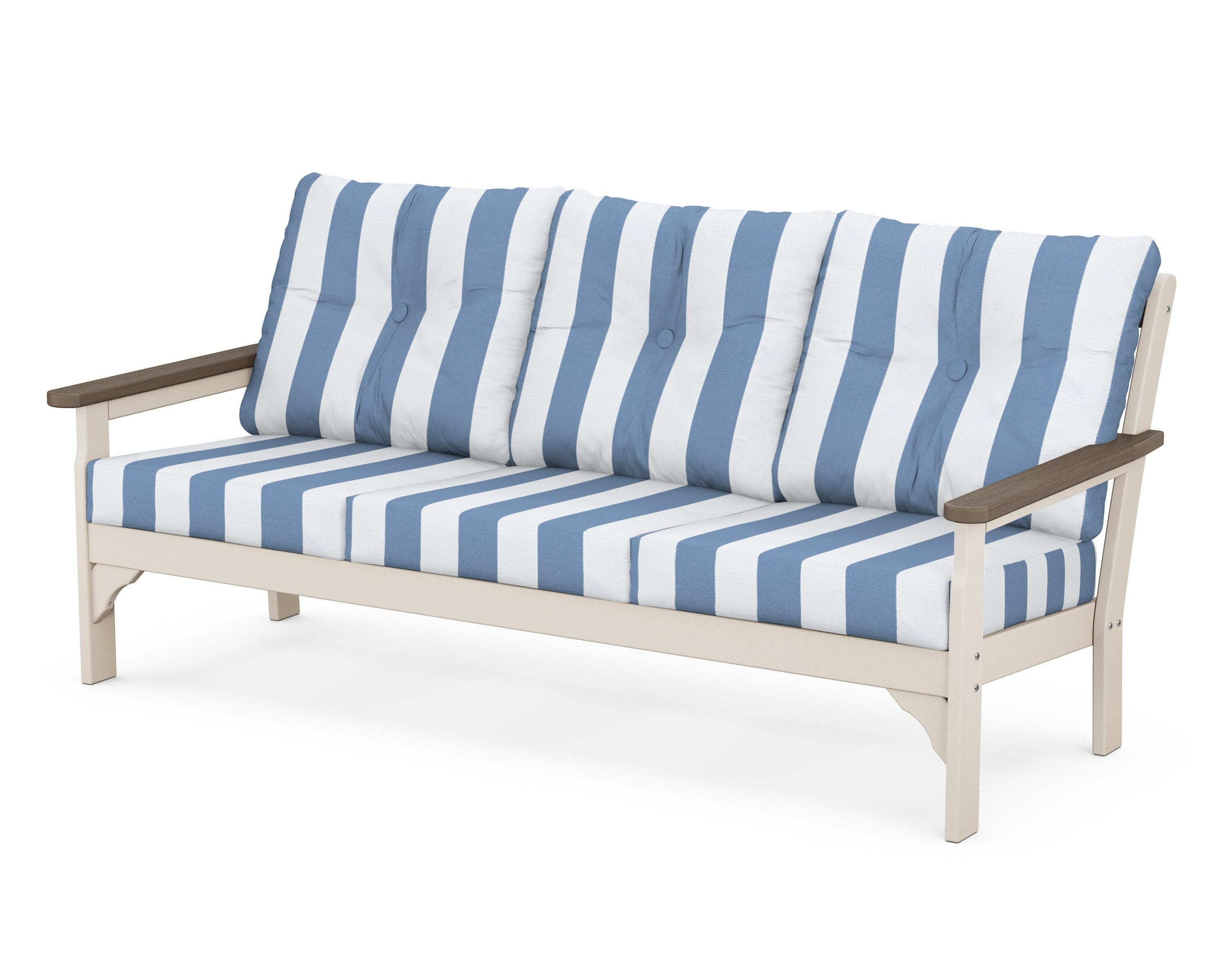 Vineyard Deep Seating Sofa in Sand / Kona / Cabana Stripe Sky Blue