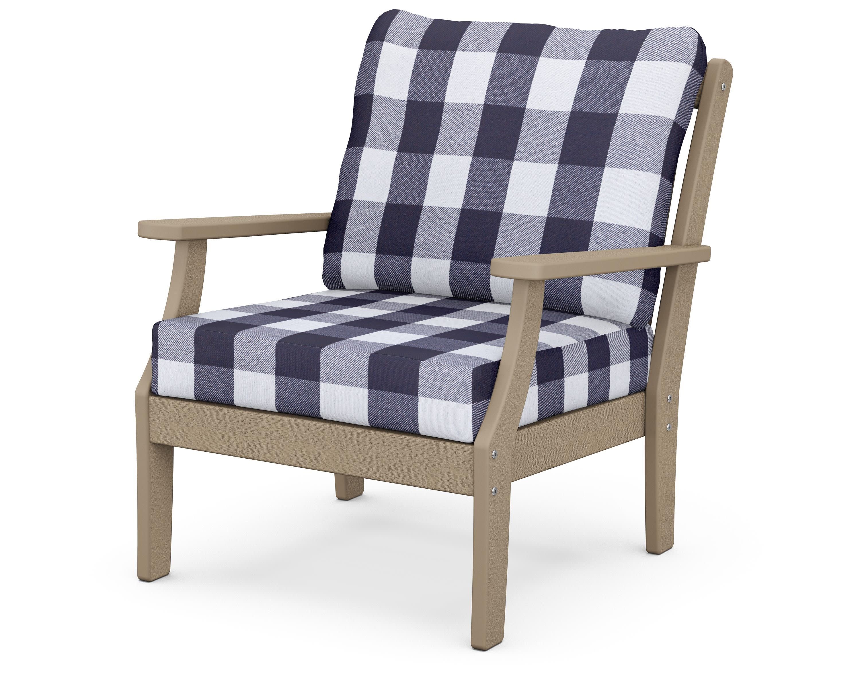 Braxton Deep Seating Chair in Vintage Sahara / Buffalo Plaid Navy