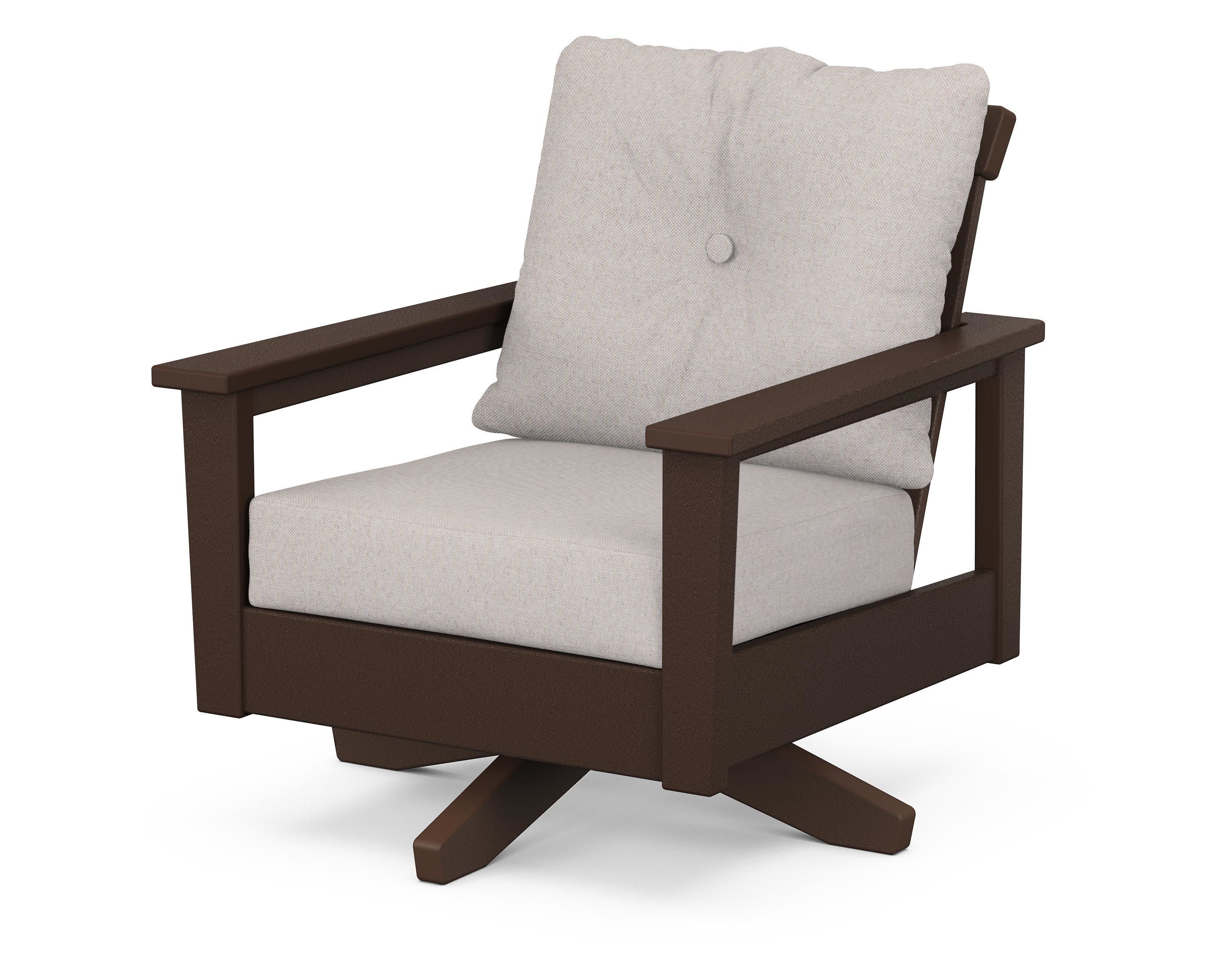 Prescott Deep Seating Swivel Chair in Mahogany / Dune Burlap