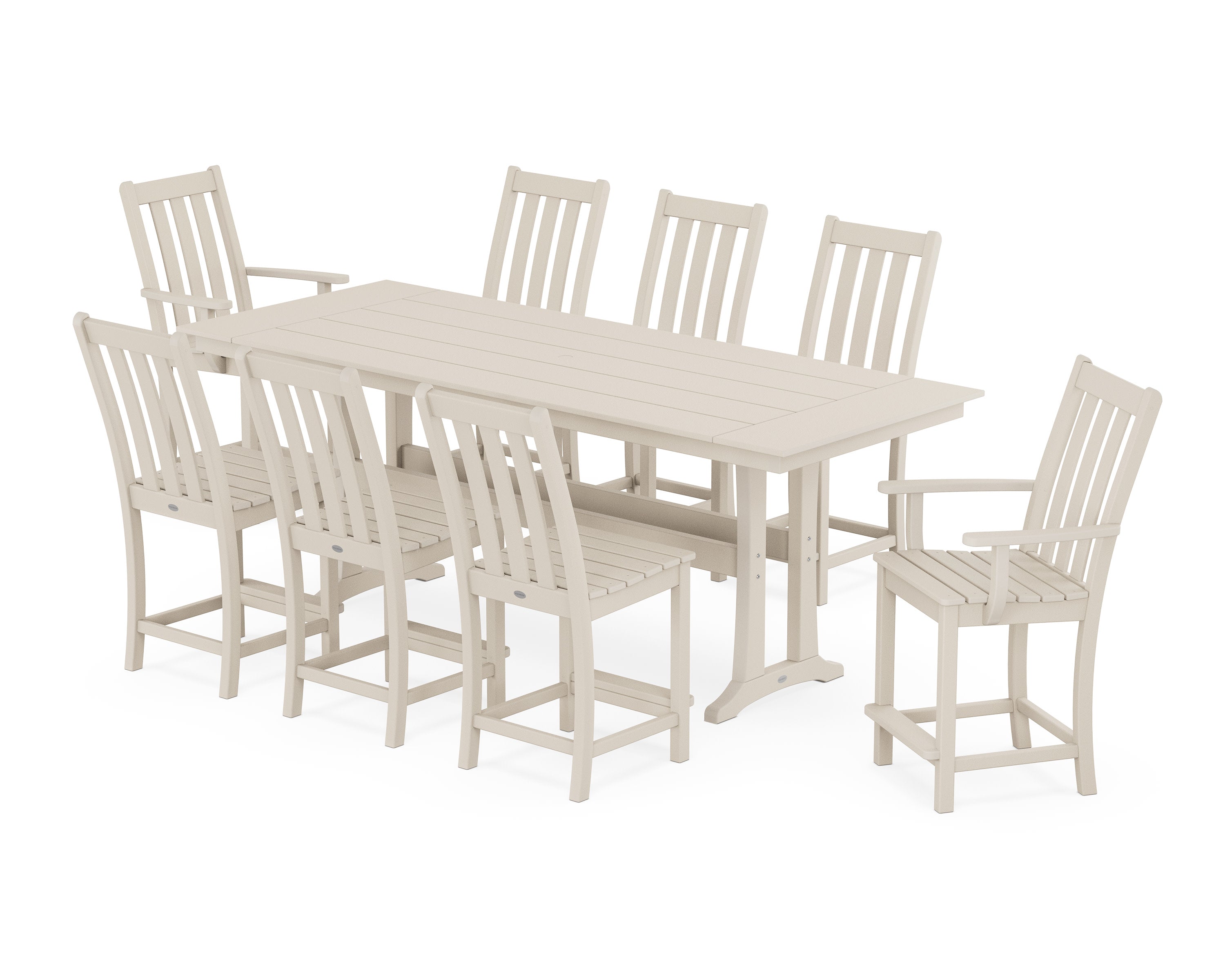Vineyard 9-Piece Farmhouse Counter Set with Trestle Legs in Sand