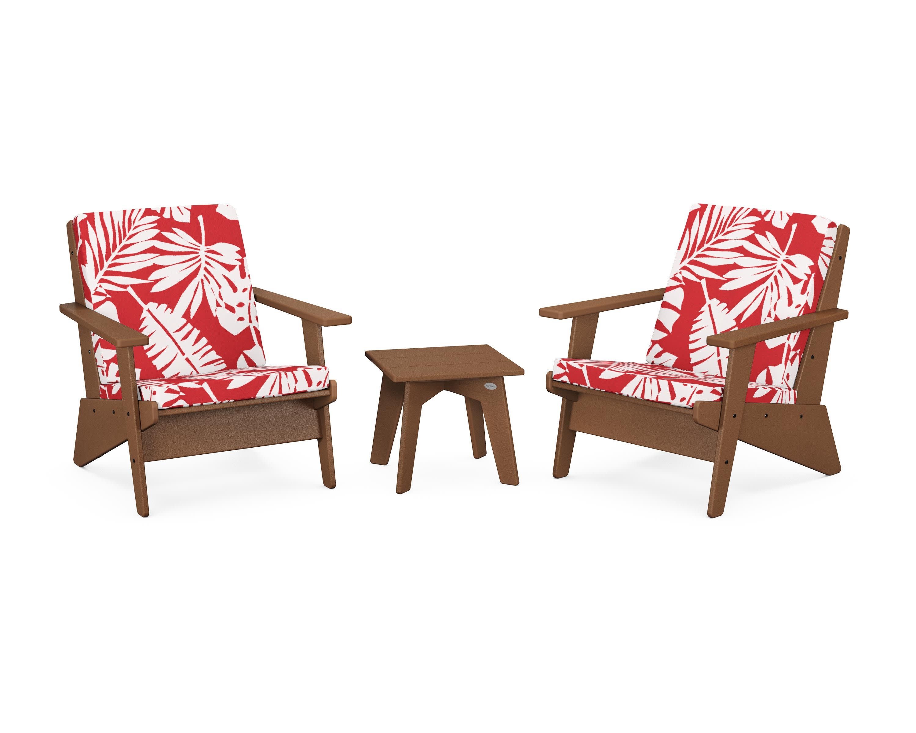 Riviera Modern Lounge 3-Piece Set in Teak / Leaf Crimson