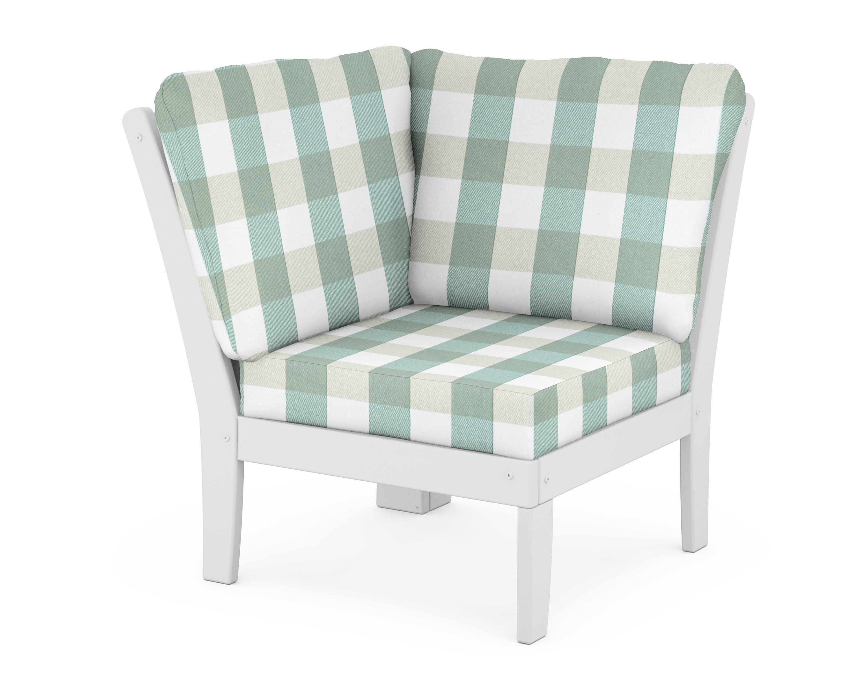Braxton Modular Corner Chair in White / Buffalo Plaid Glacier Spa