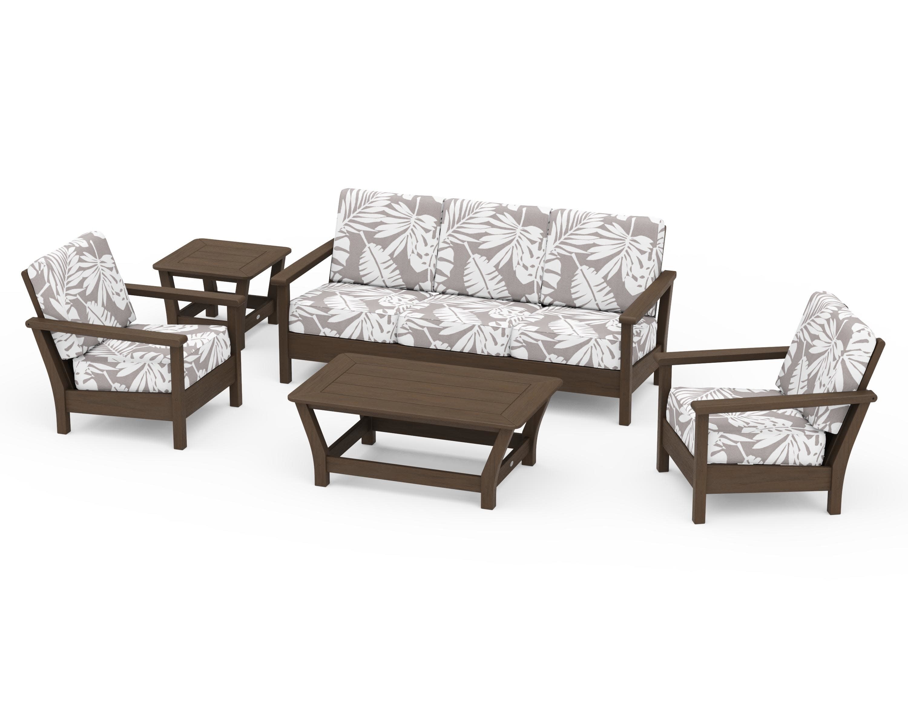 Harbour 5-Piece Deep Seating Set in Kona / Leaf Grey Mist