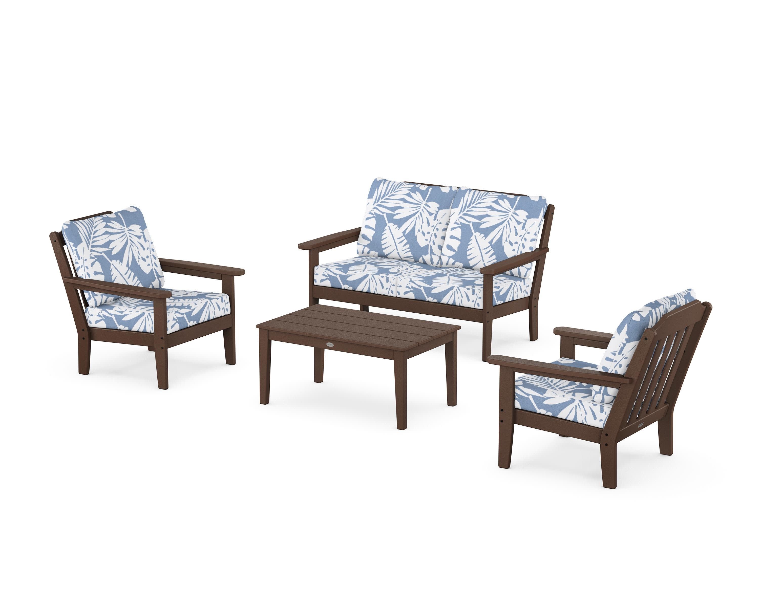 Cottage 4-Piece Deep Seating Set with Loveseat in Mahogany / Leaf Sky Blue